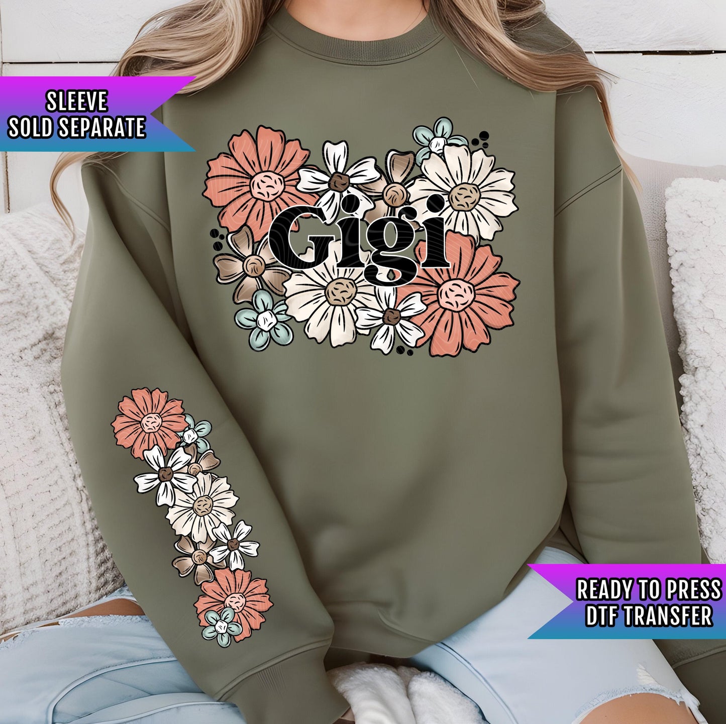 Floral Gigi DTF Transfers Ready For Press, Mothers Day Dtf Prints, Heat Press Transfers, Direct To Film, Nana, Grammy Transfers, Mommy Dtf