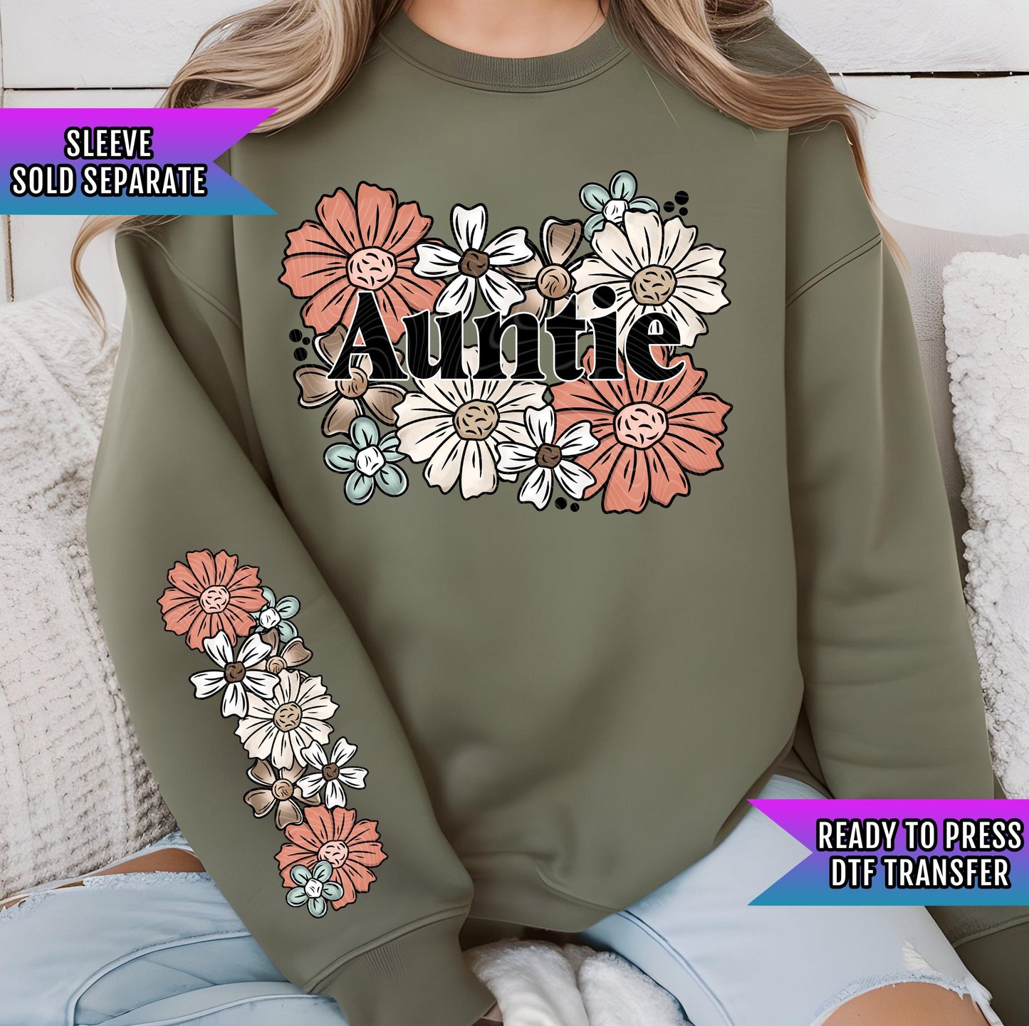 Floral Auntie DTF Transfers Ready For Press, Mothers Day Dtf Prints, Heat Press Transfers, Direct To Film, Nana, Grammy Transfers, Mommy Dtf