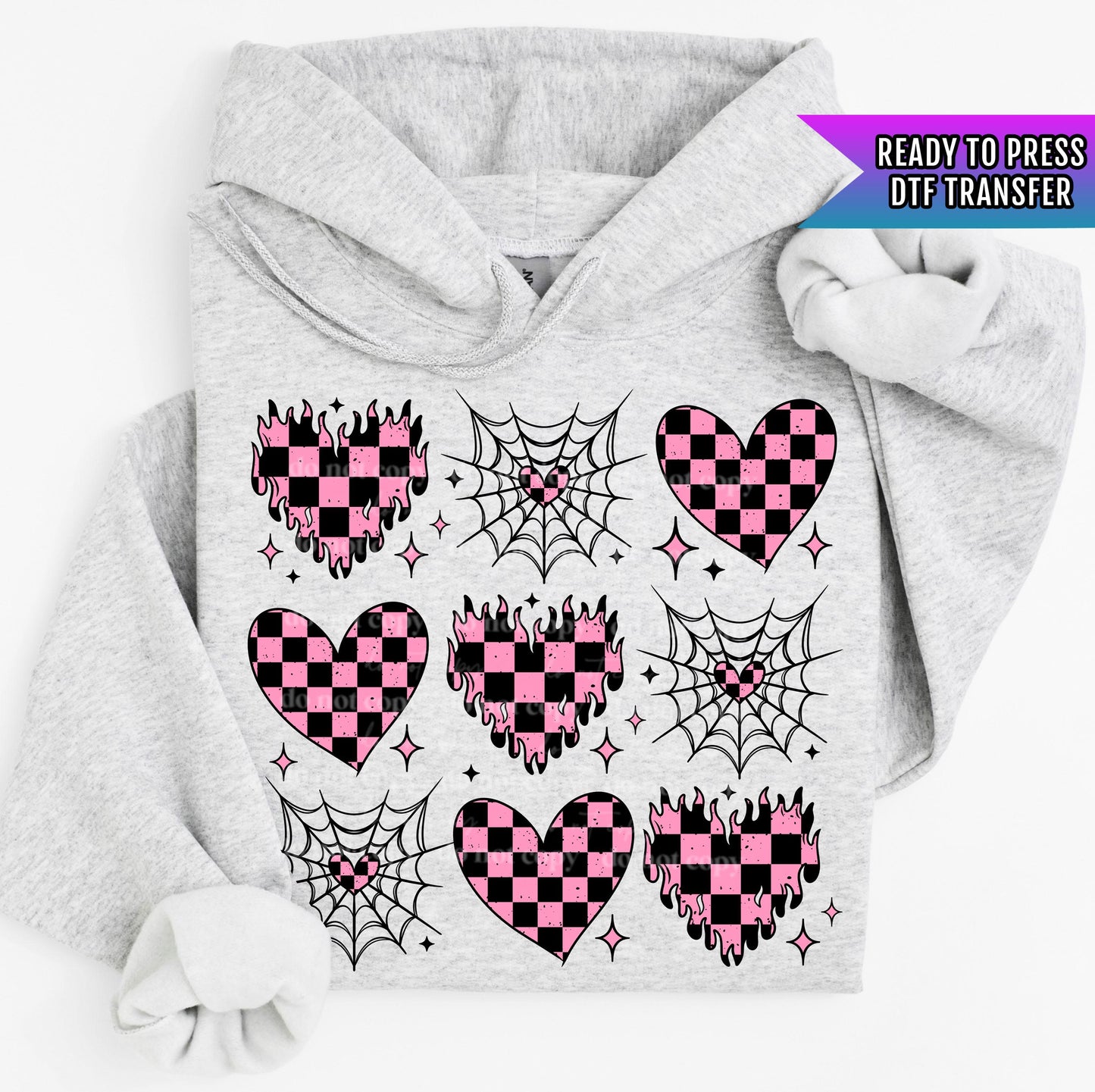 Pink Heart Grid DTF Transfers Ready For Press, Happy Valentine's Day DTF Prints, Heat Press Transfers, Direct To Film, Retro Love Transfers