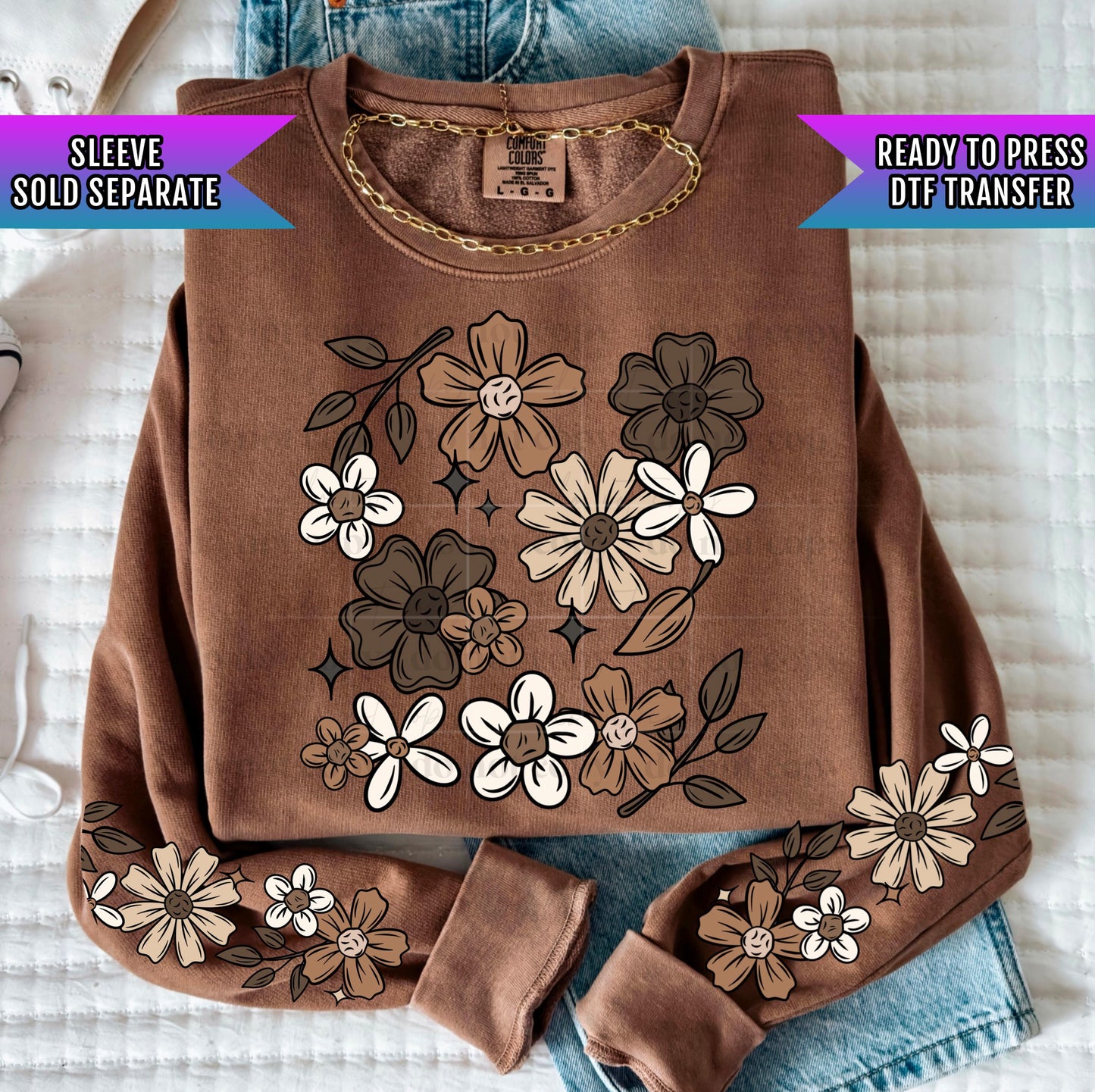 Brown Florals Collage DTF Transfers Ready For Press, Autumn Season Dtf Prints, Direct To Film, Heat Press Transfers, Flower Nature Transfers