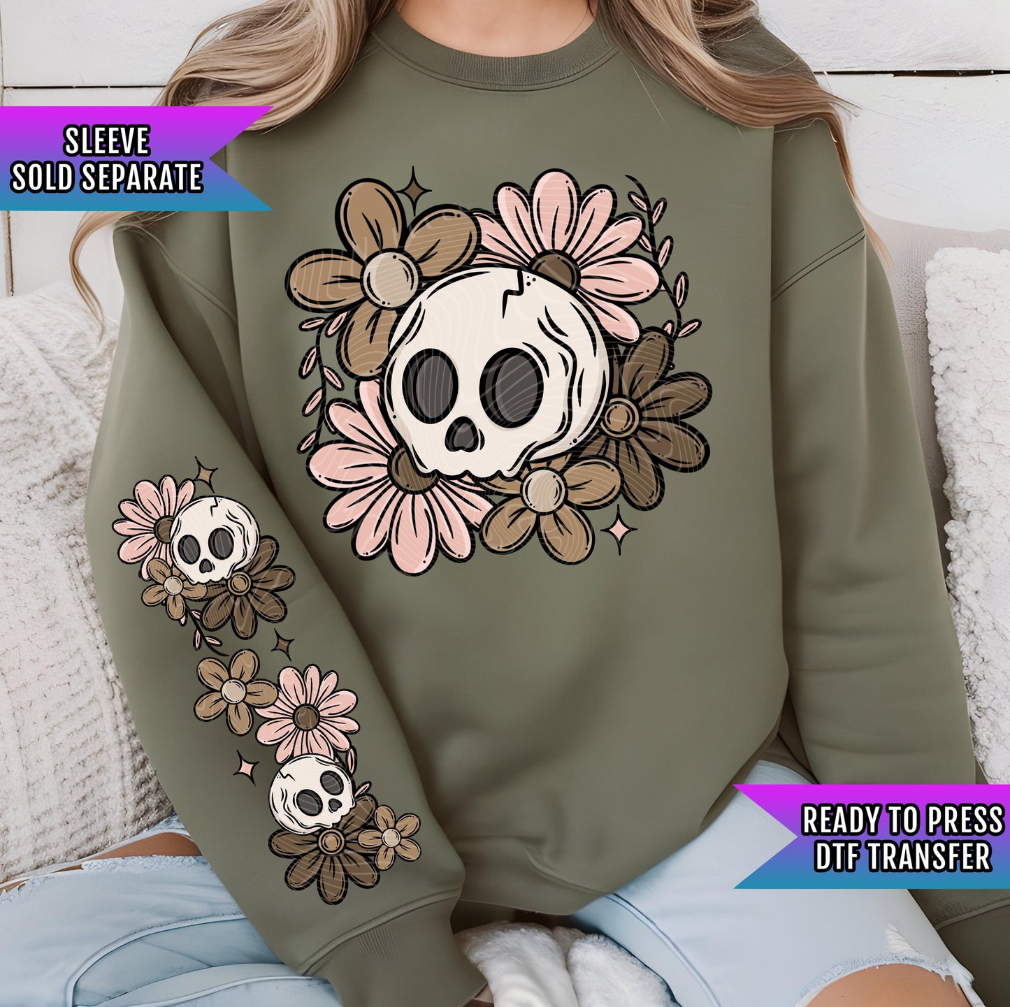 Floral Skull DTF Transfer Ready For Press, Floral Skeleton Dtf Print, Direct To Film, Autumn, Heat Press Transfers, Botanical Skull Transfer