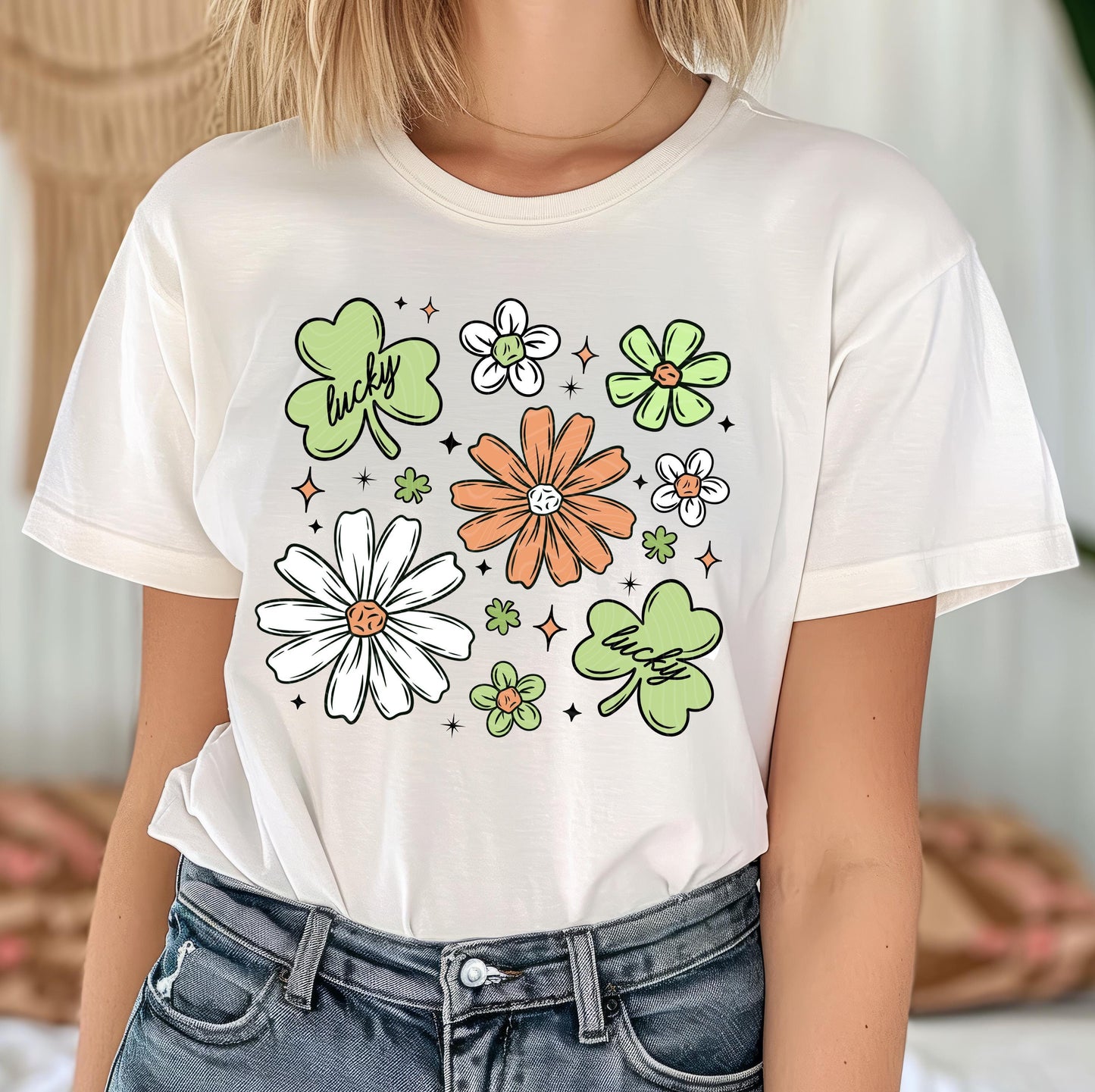 Lucky Florals DTF Transfer Ready For Press, St Patricks Day Shamrock DTF Prints, Heat Press Transfer, Direct To Film, Lucky Dtf Transfers