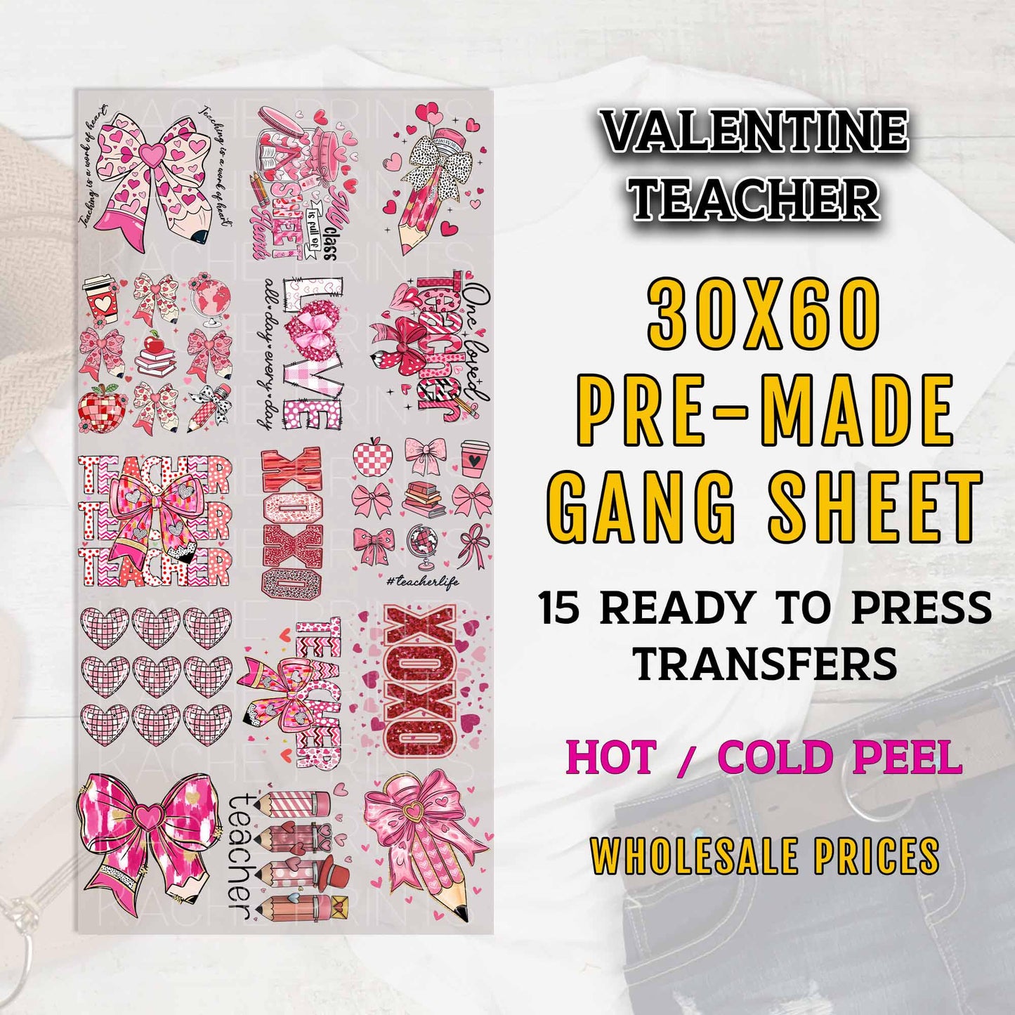 Valentines Teacher Gang Sheet, Teacher DTF Transfer, DTF Transfer Ready For Press, Valentines Day DTF Transfers, Teacher Transfers, Xoxo Dtf