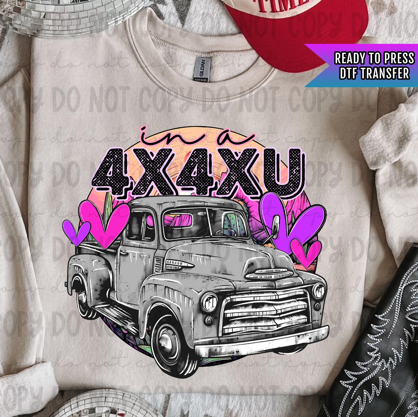 In A 4X4XU Gray Truck DTF Transfers Ready For Press, Happy Valentine's Day DTF Prints, Heat Press Transfers, Direct To Film, Love Transfers