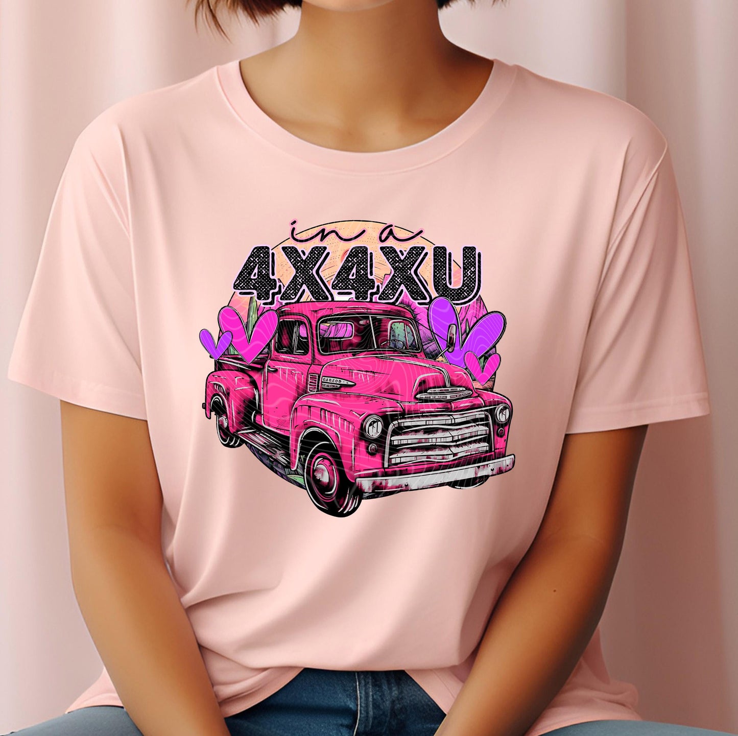 In A 4X4XU Pink Truck DTF Transfers Ready For Press, Happy Valentine's Day DTF Prints, Heat Press Transfers, Direct To Film, Love Transfers