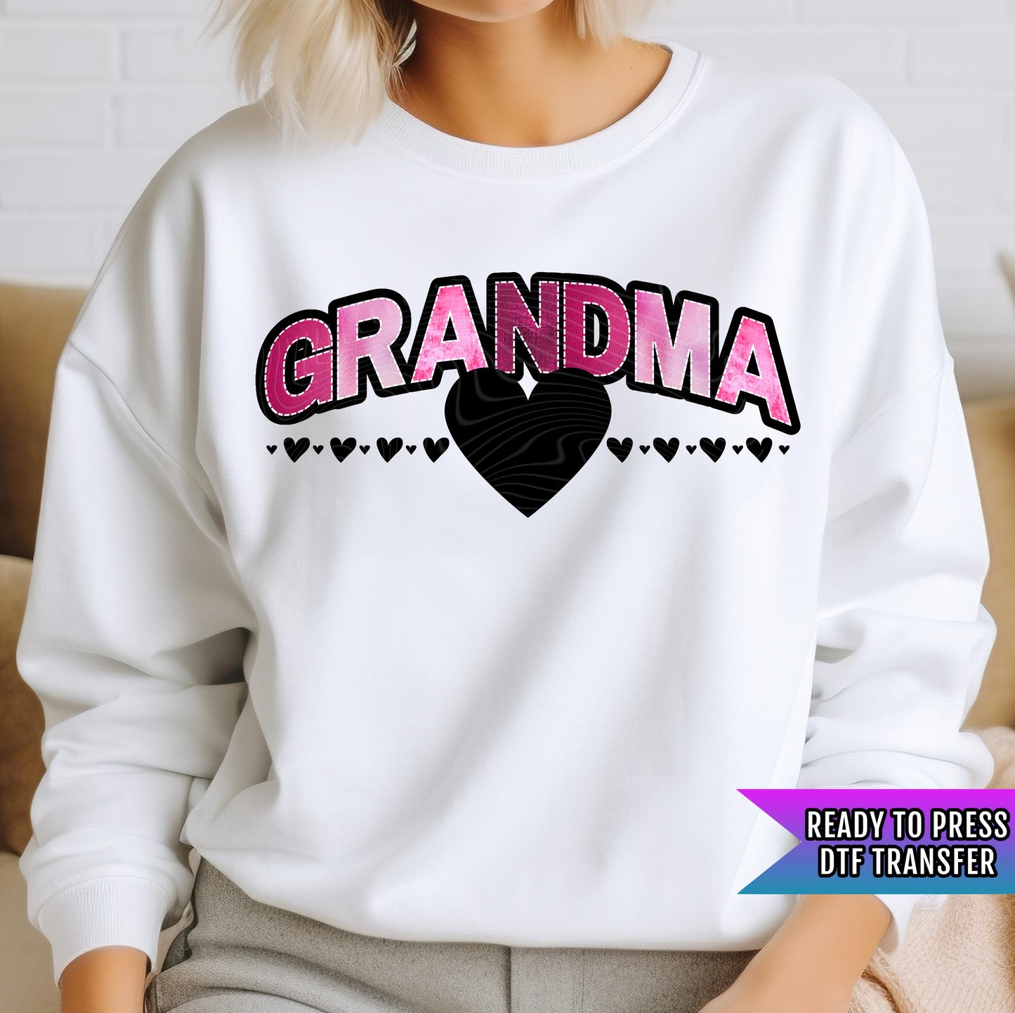 Grandma Pink Hearts DTF Transfers Ready For Press, Happy Valentine's Day DTF Prints, Heat Press Transfers, Direct To Film, Love Transfers