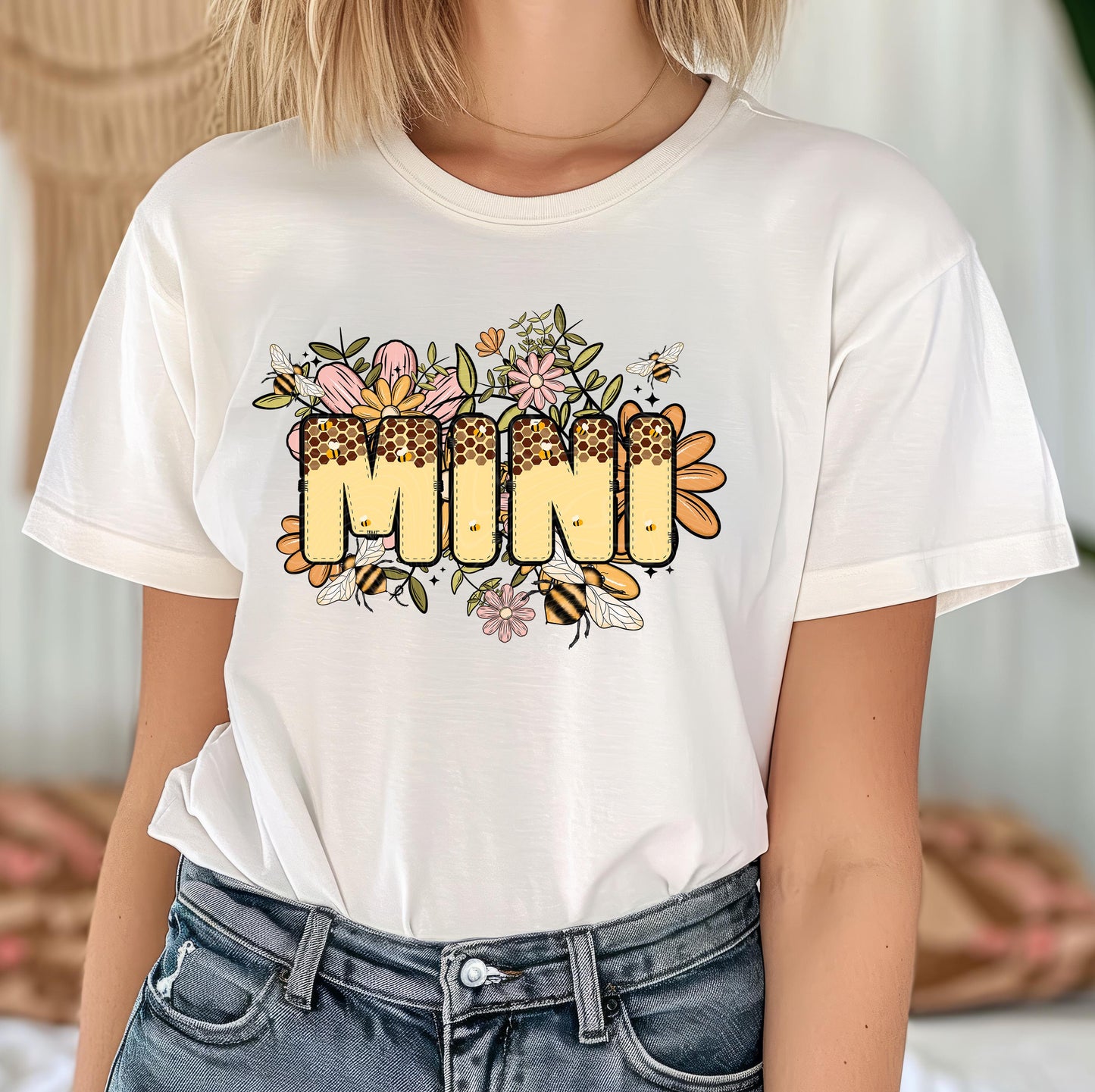 Mini Bee Floral DTF Transfer Ready For Press, Bee Dtf Prints, Heat Press Transfer, Direct To Film, Mini Dtf, Honeycombing Transfers, Mom Dtf
