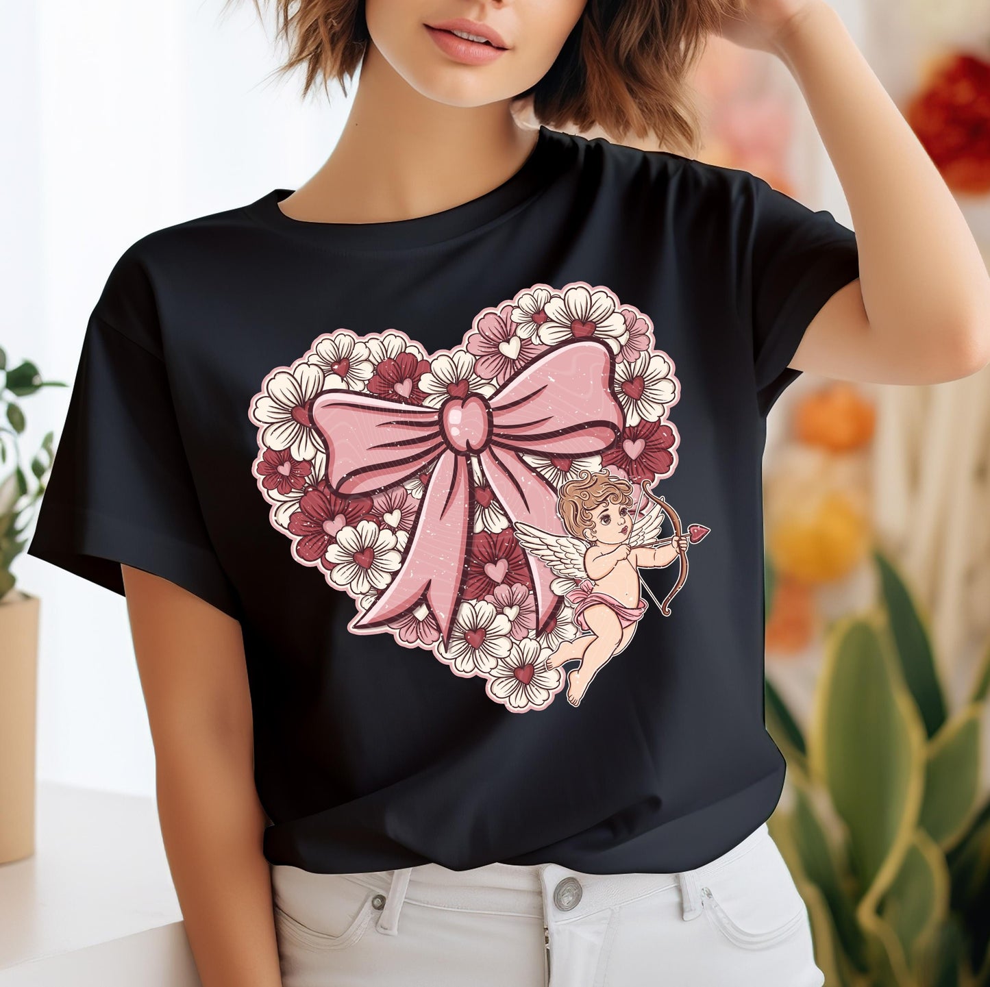 Valentines DTF Transfer, Ready For Press, Valentines Day DTF Print, Heat Press Transfer, Direct To Film, Floral Heart Cupid DTF Transfer