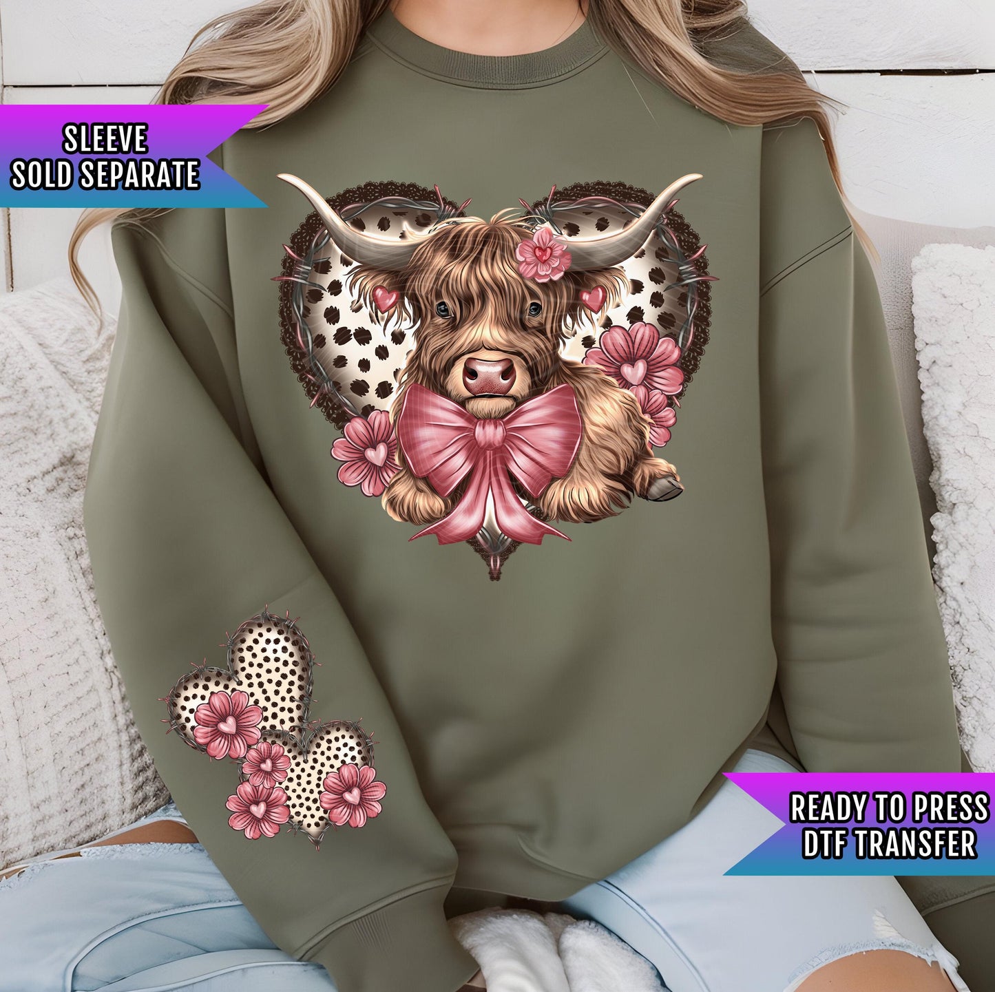 Highland Cow DTF Transfers Ready For Press, Animal Lover DTF Prints, Heat Press Transfers, Direct To Film, Coquette Bow Dtf, Valentines Dtf