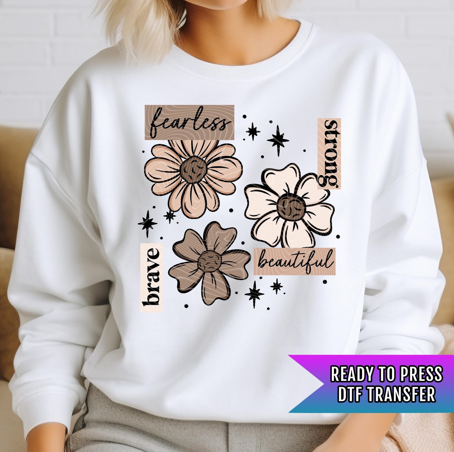Positive Florals DTF Transfers Ready For Press, Floral DTF Print, Direct To Film, Heat Press Transfer, Motivational DTF Print,Mental Health
