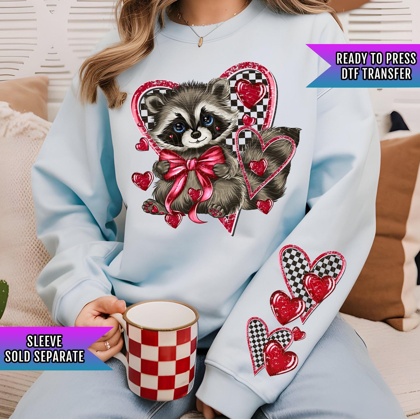 Raccoon Heart DTF Transfers Ready For Press, Raccoon Dtf Prints, Direct To Film, Heat Press Transfers, Heart Dtf Transfers, Valentines DTF