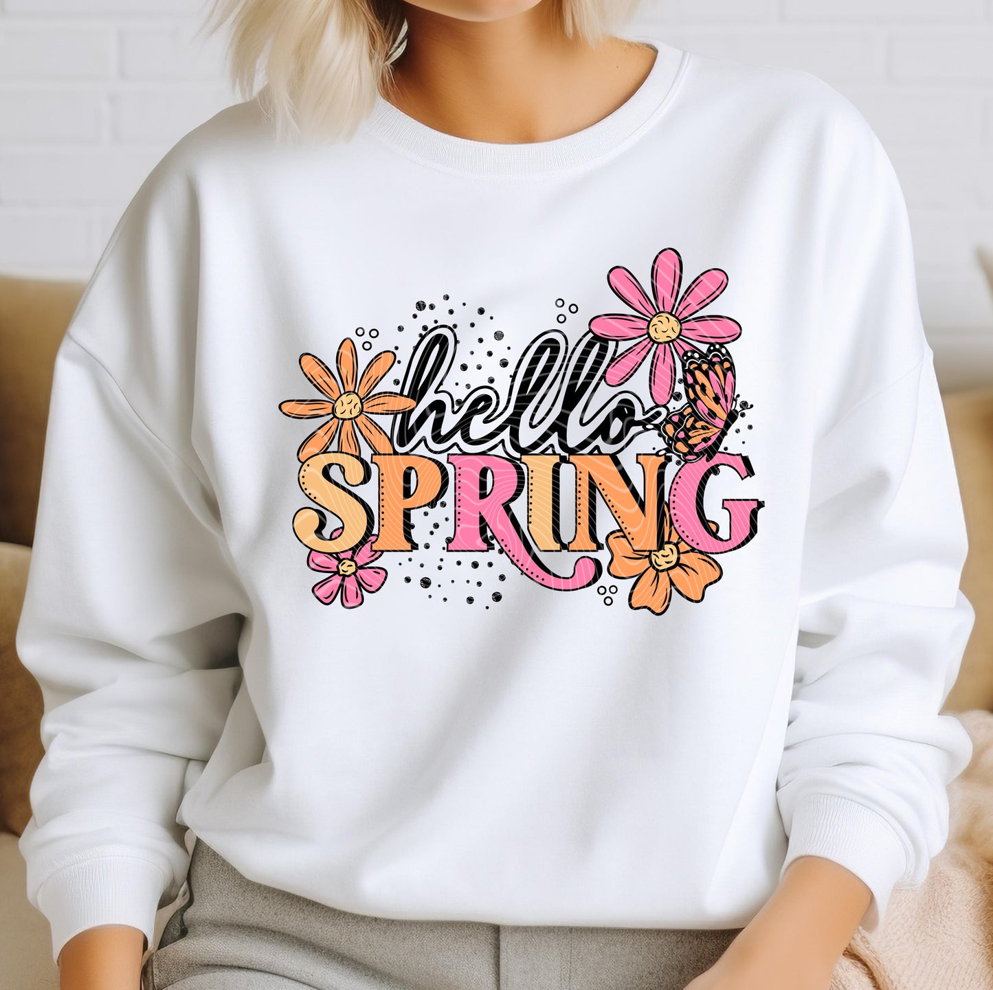 Hello Spring DTF Transfer Ready For Press, Spring Dtf Print, Direct To Film, Floral DTF Transfer, Heat Press Transfer, Tshirt Transfers