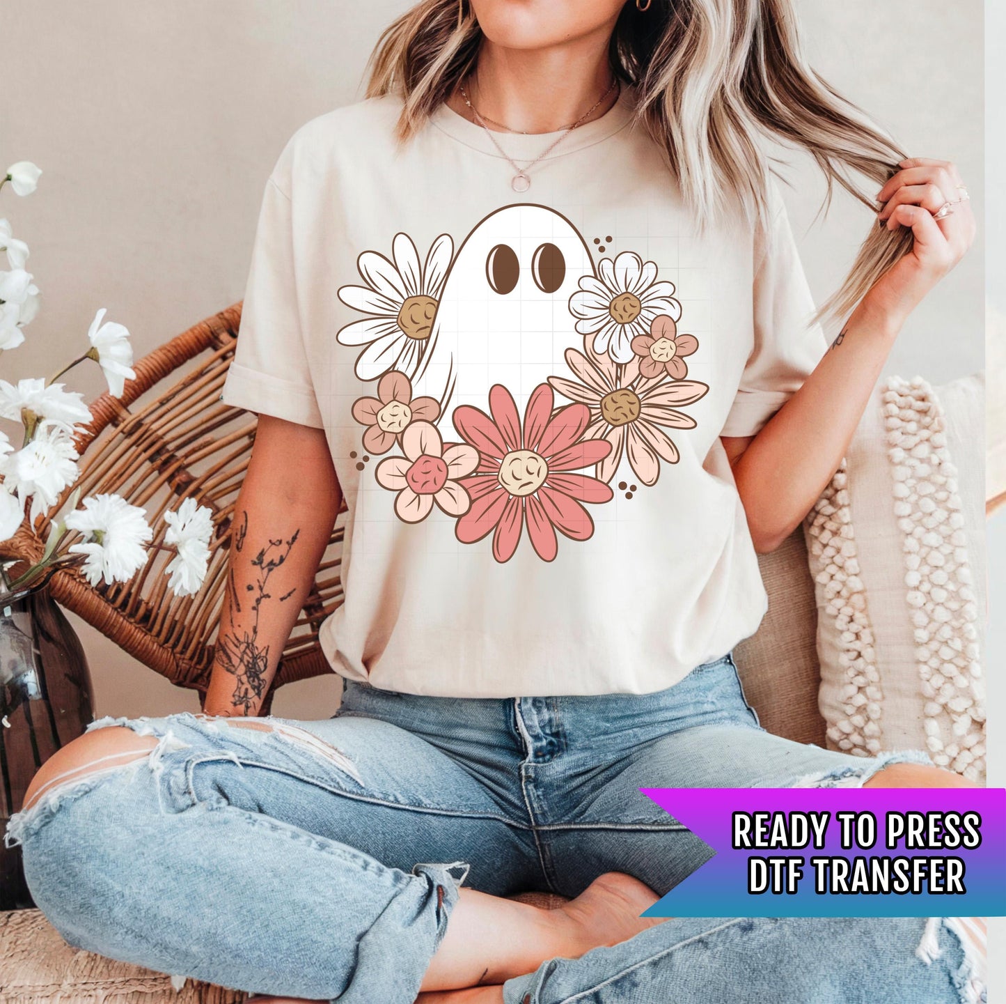 Spring Ghosty DTF Transfer Ready For Press, Dtf Print, DTF Transfer, Direct To Film, Heat Press Transfer, Hot Peel, Tshirt Transfers, Floral