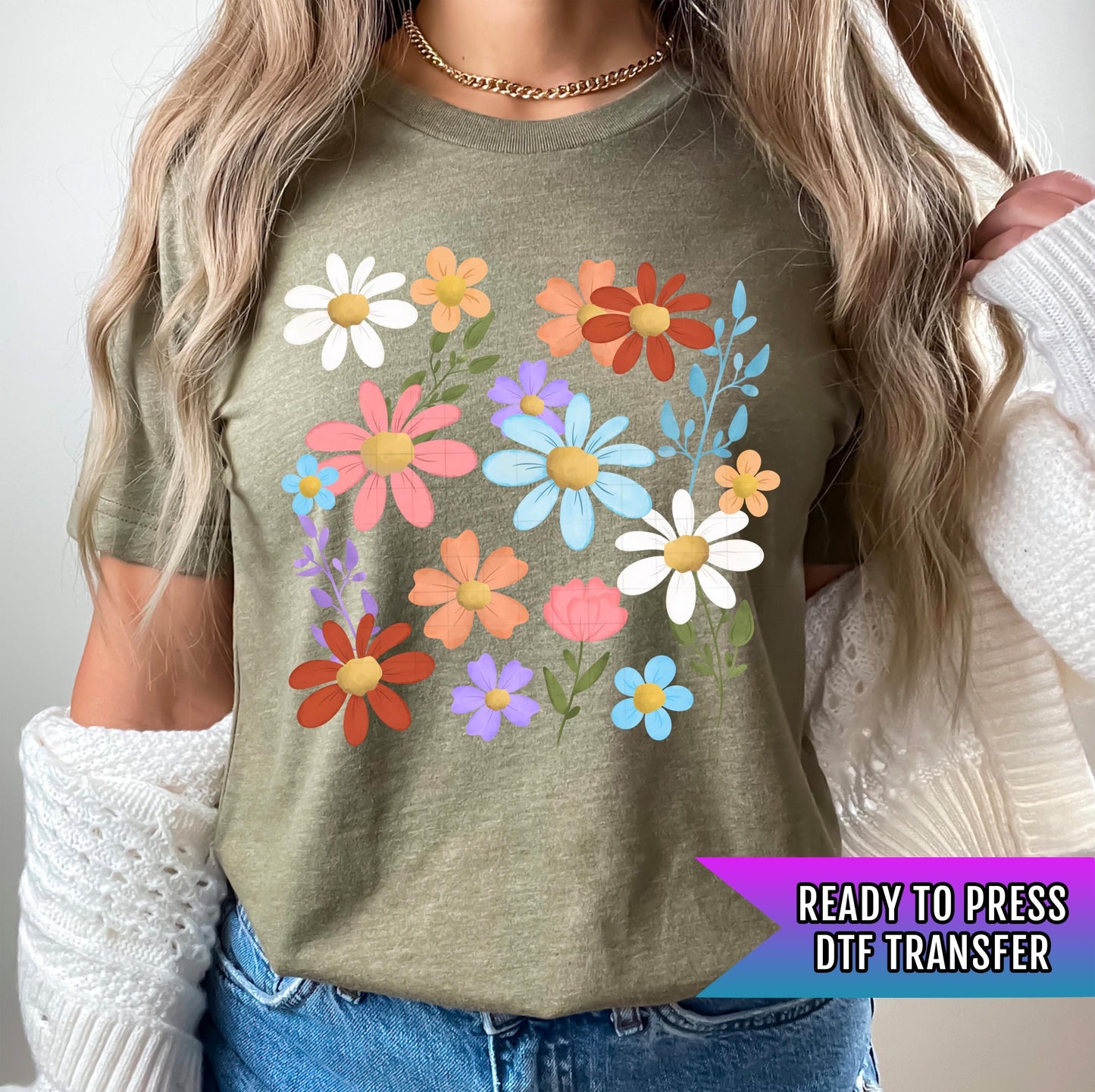 Wildflower DTF Transfers Ready For Press, Floral DTF Print, Direct To Film, Heat Press Transfers, Floral Dtf Transfer, Spring DTF Transfers