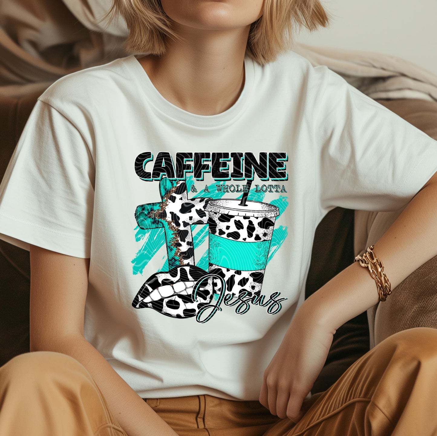 Caffeine And Jesus DTF Transfer Ready For Press, Coffee Dtf Prints, Direct To Film, Christian DTF Print, Faith Heat Press Transfers