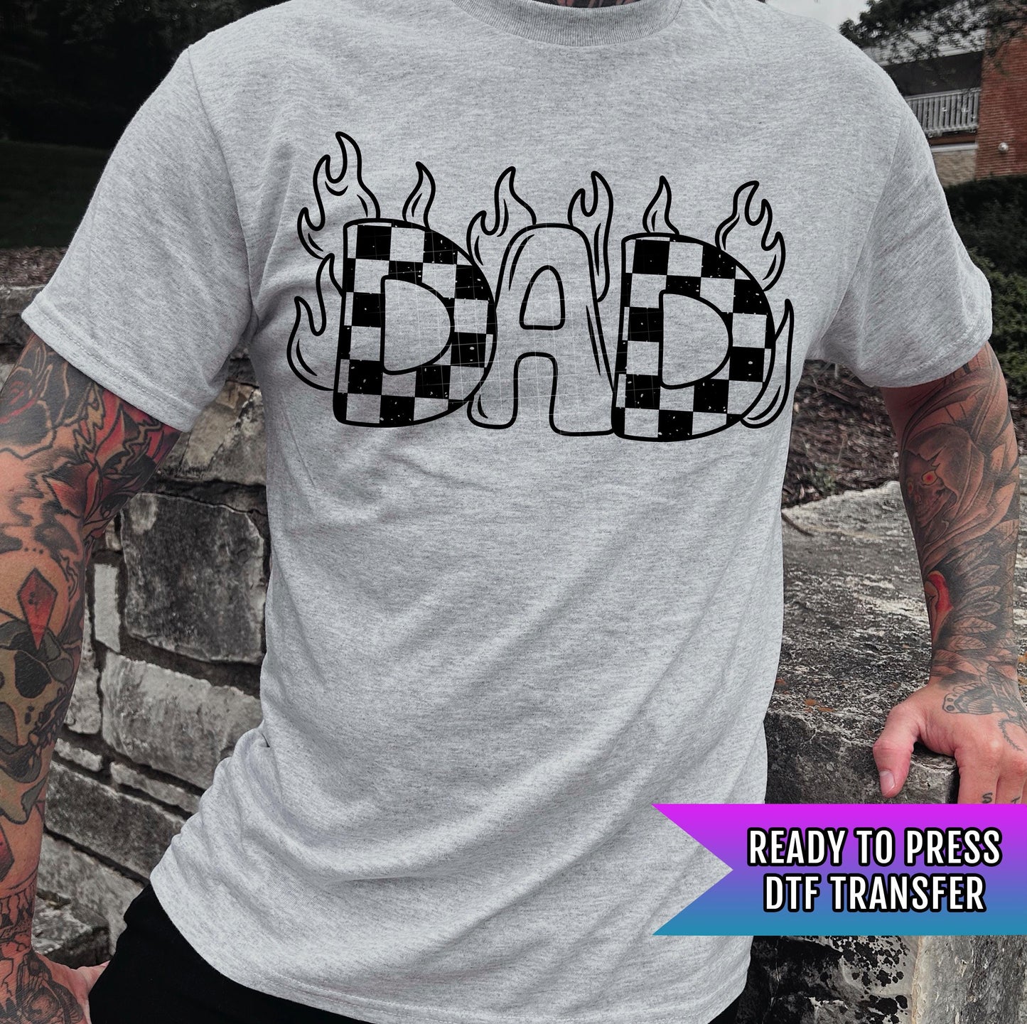 Dad DTF Transfers, DTF Transfer Ready For Press, Heat Press Transfer, DTF Print, Dad Ready For Press, Dad Flames Dtf Transfer, Checkered Dad