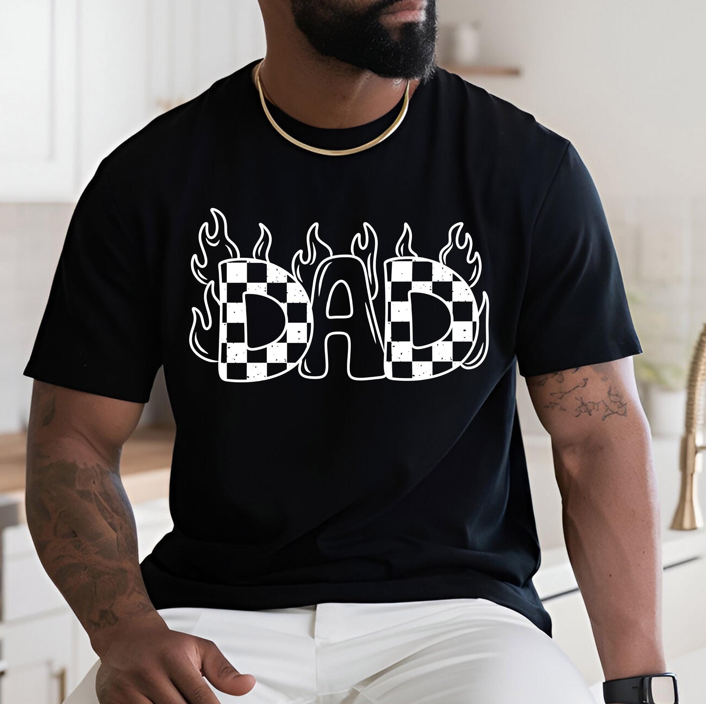 Checkered Dad DTF Transfers, DTF Transfer Ready For Press, Heat Press Transfer, DTF Print, Dad Ready For Press, Dad Flames Dtf Transfer