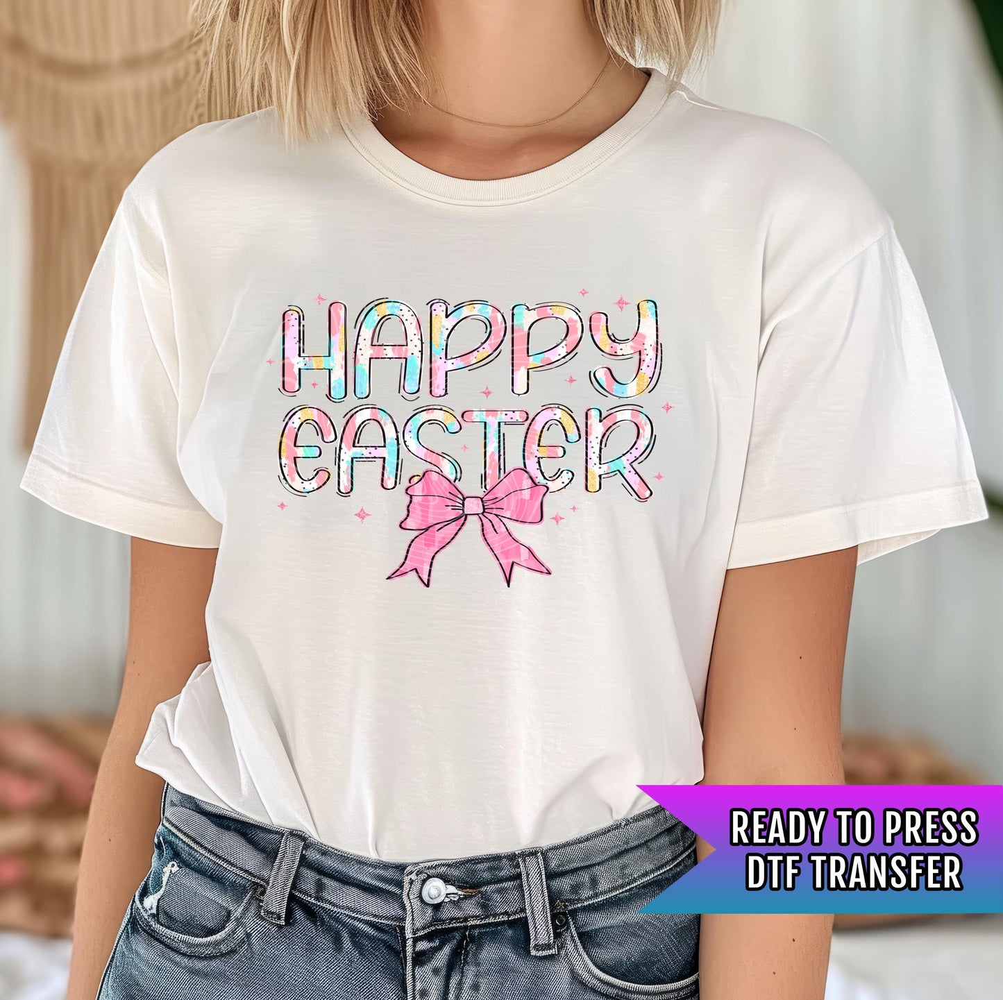Happy Easter DTF Transfer Ready For Press, Bunny Dtf Print, Direct To Film, DTF Print, Easter Transfers, Heat Press Transfer, Hot Peel Dtf