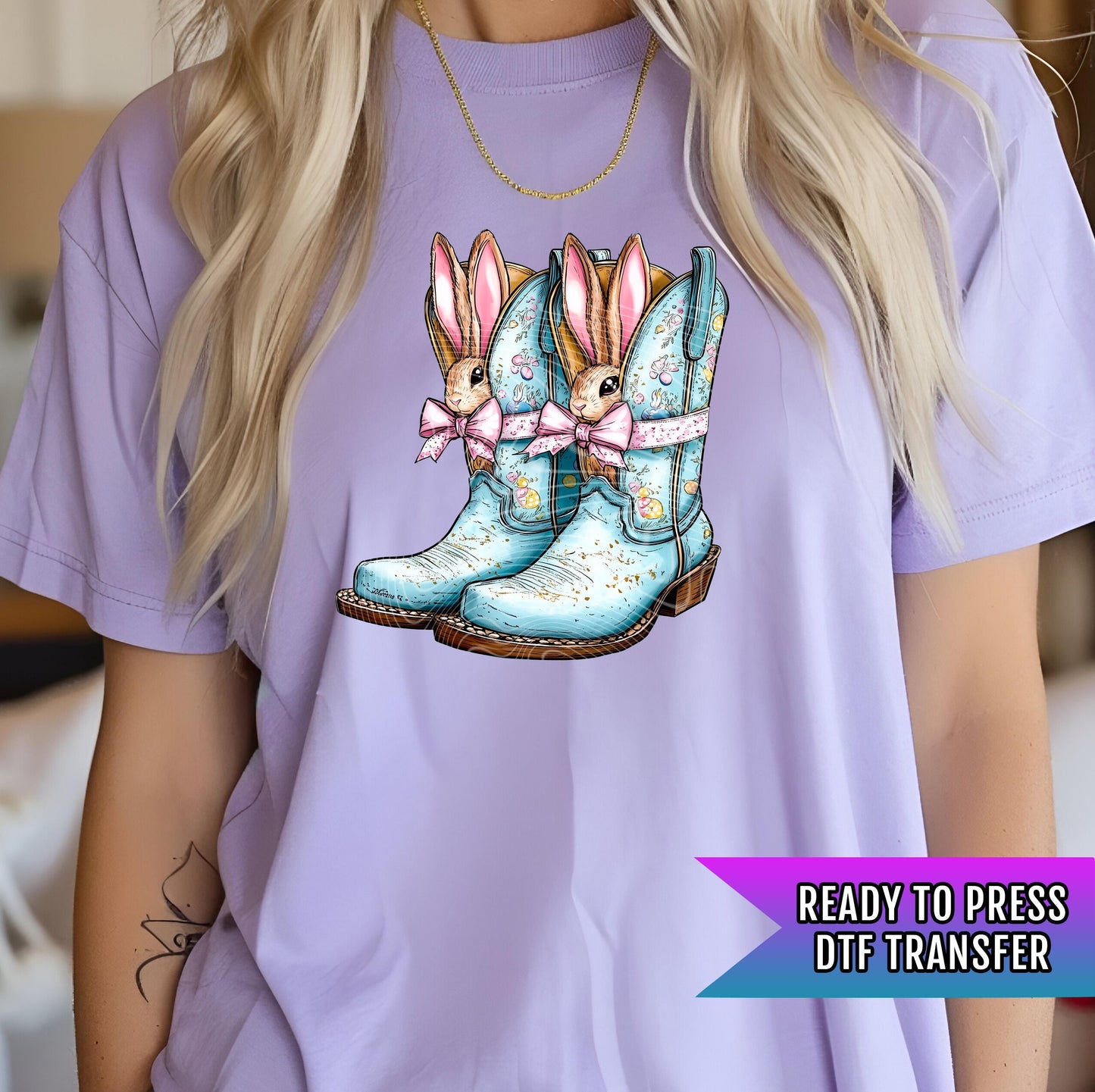 Western Easter DTF Transfer Ready For Press, Bunny Dtf Print, Direct To Film, DTF Print, Easter Transfers, Heat Press Transfer, Cowgirl Dtf