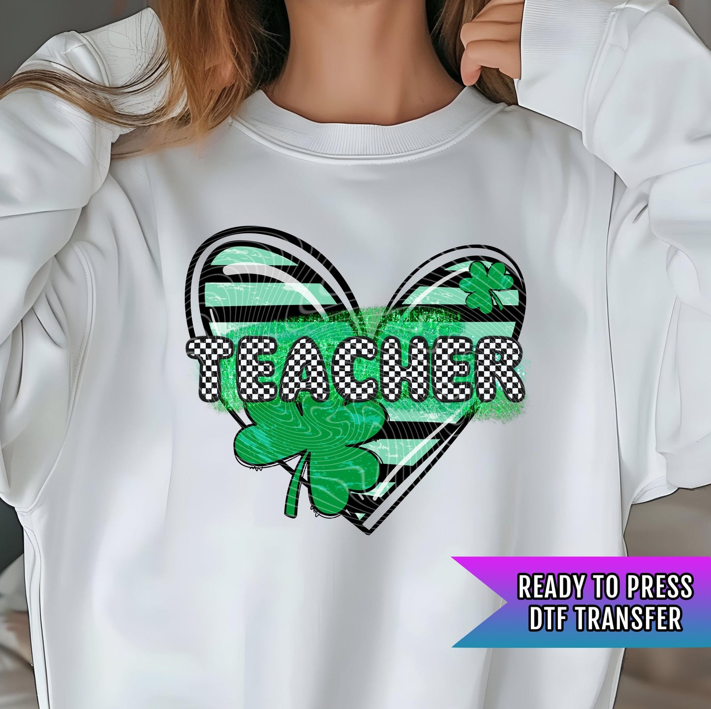 Teacher Clover DTF Transfers Ready For Press, Lucky Clover Dtf Prints, Heat Press Transfers, St Patrick's Day Transfers, Direct To Film