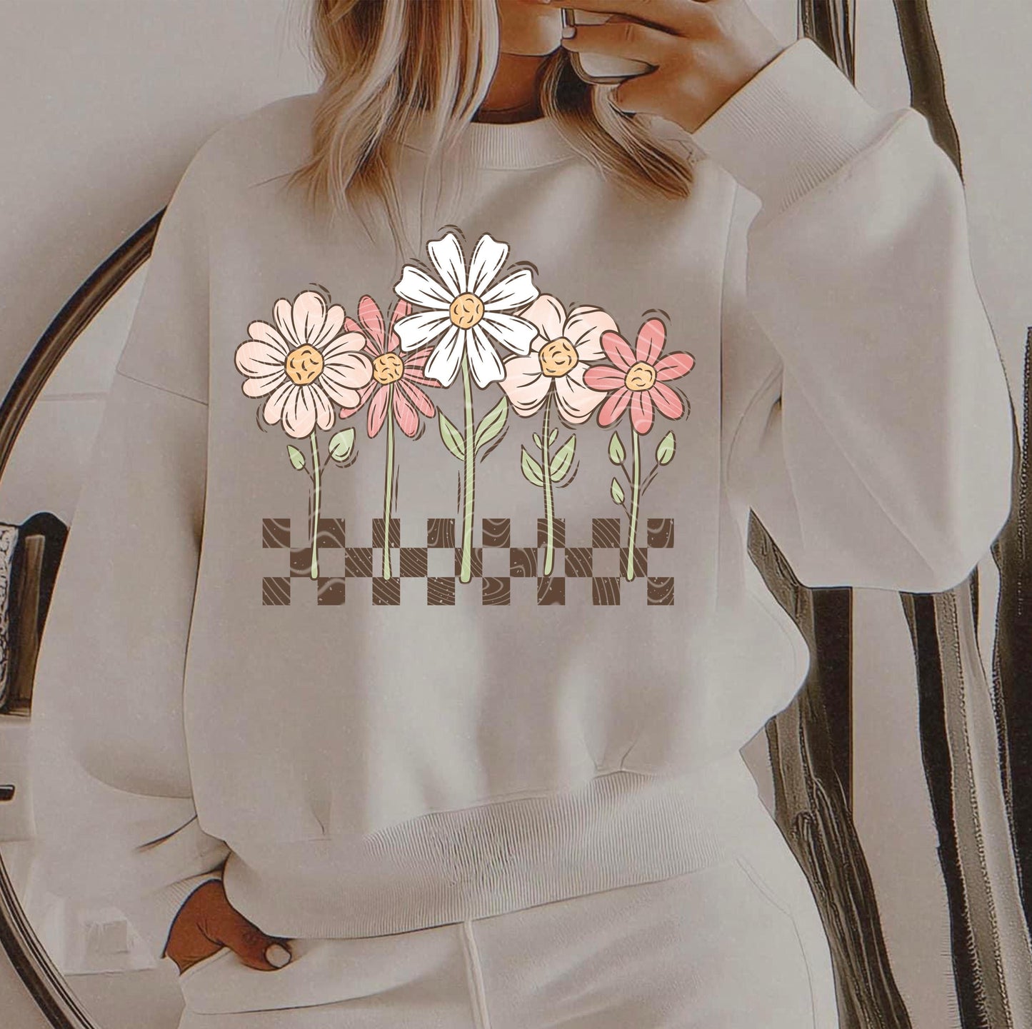 Checker Spring Florals DTF Transfer Ready For Press, Spring Dtf Print, Floral DTF Transfer, Direct To Film, Heat Press Transfer, Tshirt Dtf