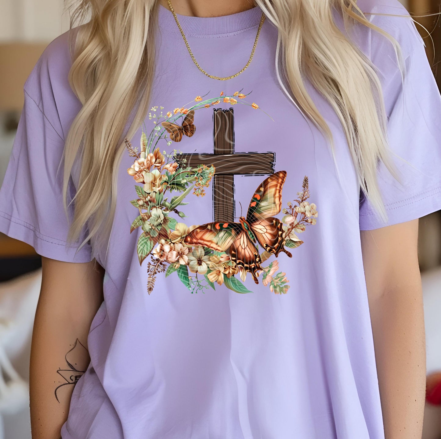 Floral Cross DTF Transfers Ready For Press, Christian DTF Transfer, Heat Press Transfer, Direct To Film, Butterfly Cross Heat Press Transfer