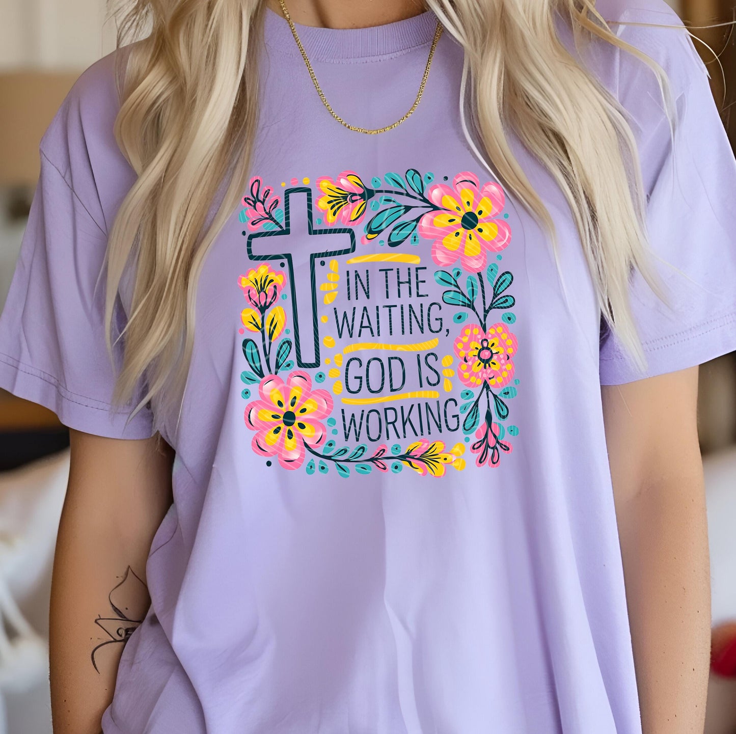 In the Waiting God is Working DTF Transfer Ready For Press, Faith Heat Press Transfer, Heat Transfer, Christian Dtf Transfer,Direct To Film