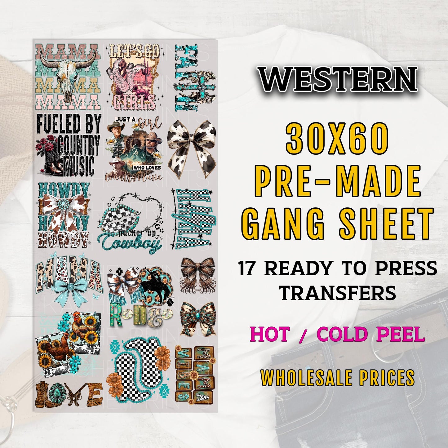 Western Gang Sheet, Western DTF Transfer, DTF Transfer Ready For Press, Western Howdy DTF Transfer, Heat Transfers, Western Turquoise Dtf