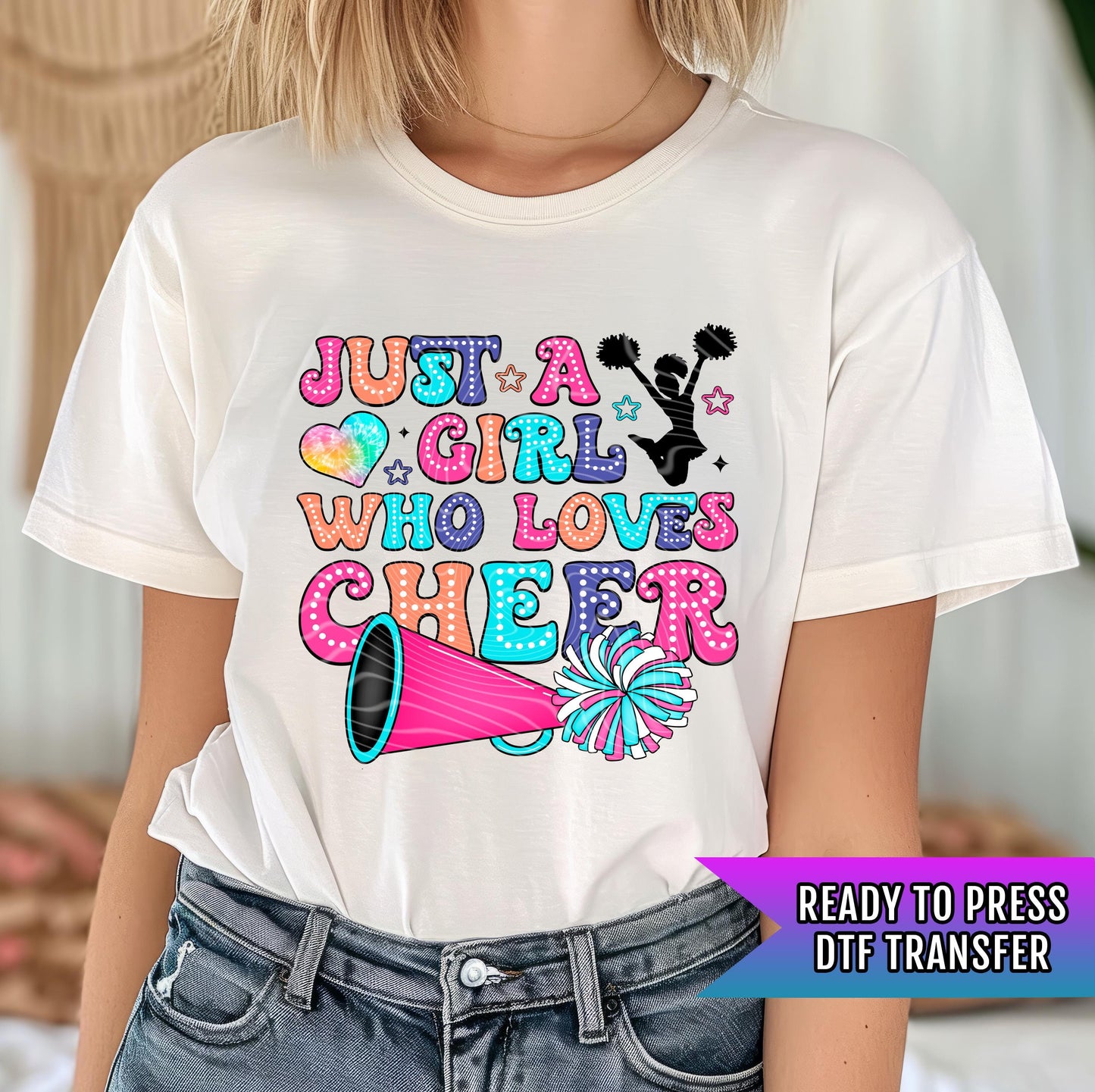 Cheer DTF Transfers Ready For Press, Cheerleader DTF Print, Heat Press Transfer, Direct To Film, Cheer Transfer, Just A Girl Who Loves Cheer