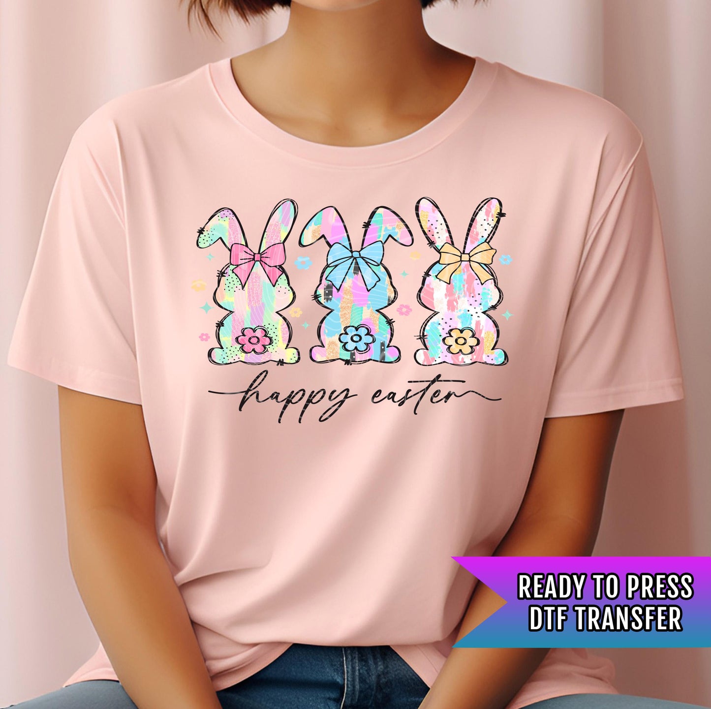 Happy Easter DTF Transfer Ready For Press, Bunny Dtf Print, Direct To Film, DTF Print, Easter Transfers, Heat Press Transfer, Hot Peel Dtf
