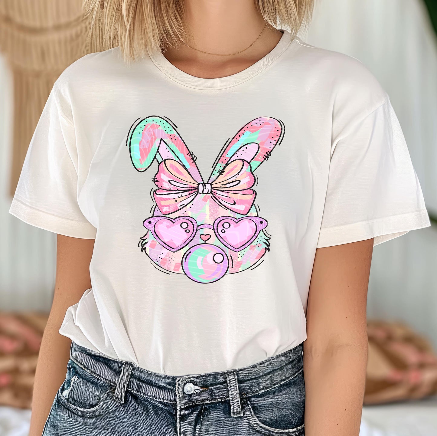 Bubble Gum Bunny Easter DTF Transfer Ready For Press, Bunny Dtf Print, Direct To Film, DTF Print, Easter Transfers, Heat Press Transfer