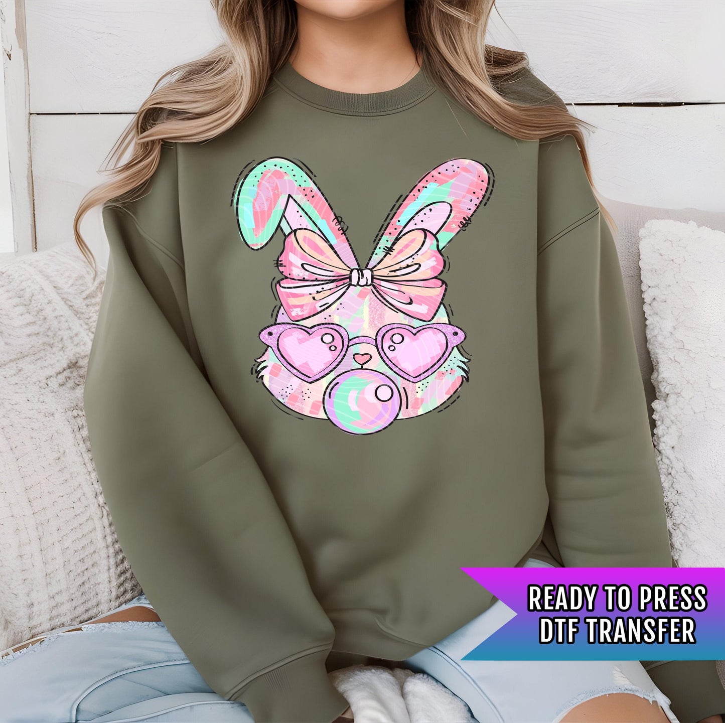 Bubble Gum Bunny Easter DTF Transfer Ready For Press, Bunny Dtf Print, Direct To Film, DTF Print, Easter Transfers, Heat Press Transfer
