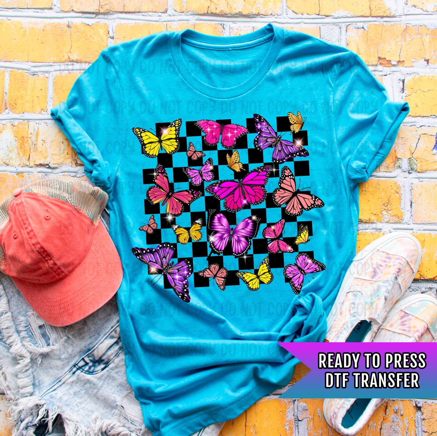 Checkered Butterflies DTF Transfer Ready For Press, Butterflies Dtf Print, Custom DTF Transfer, Direct To Film, Heat Press Transfer, Tshirt