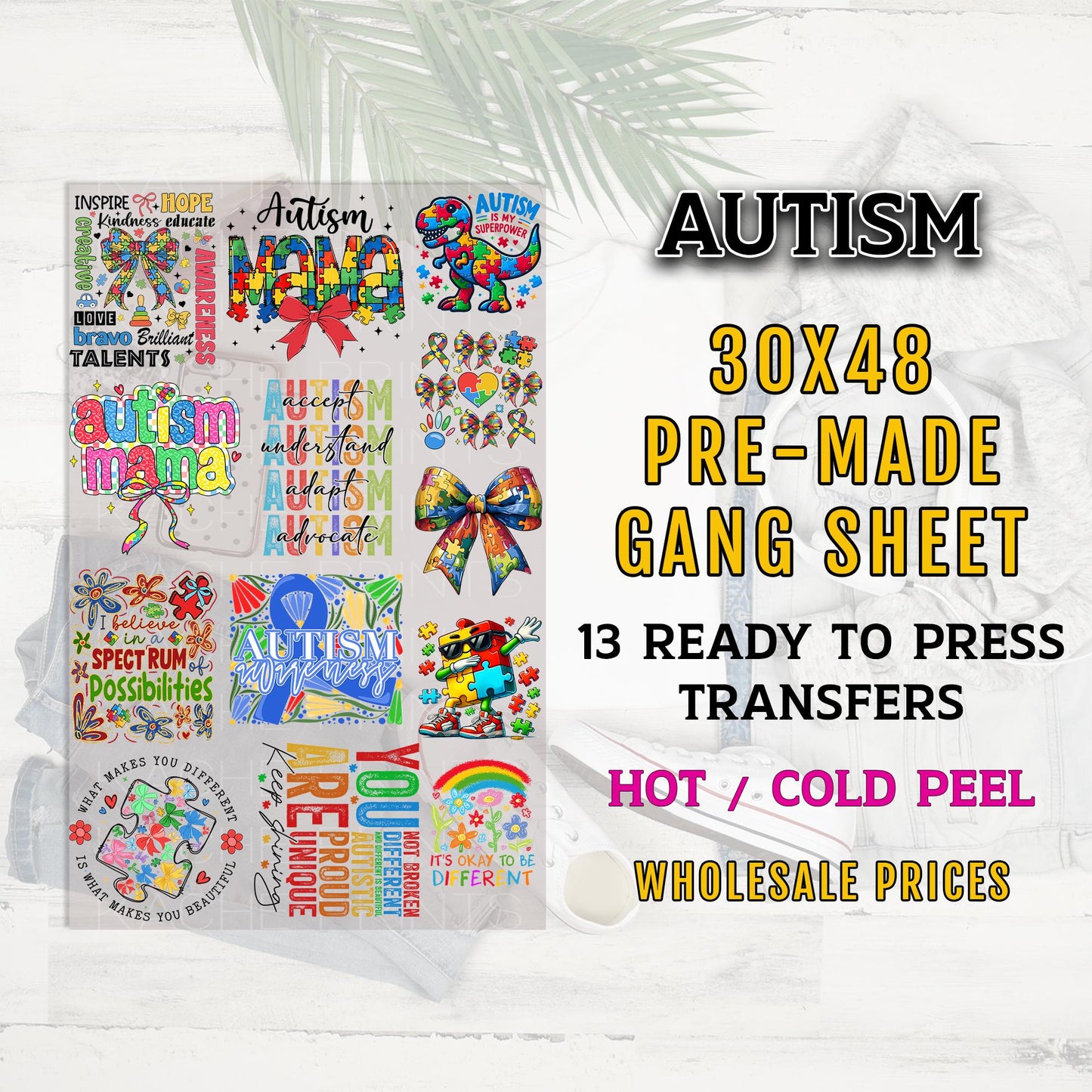 Autism Gang Sheet, Autism DTF Transfer Ready For Press, Autism Awareness DTF Prints, Heat Transfer, Custom Transfers, Autism Mom Transfers