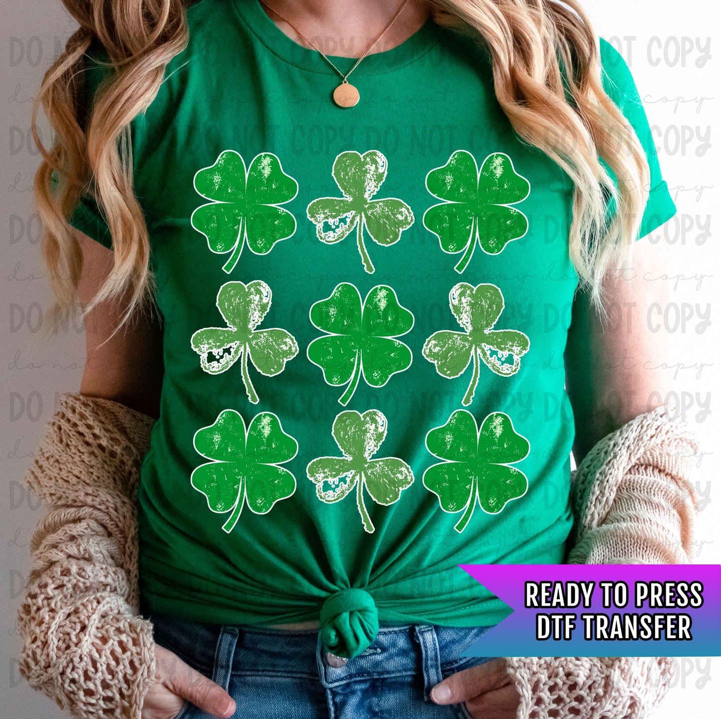 Shamrock Grunge Grid DTF Transfers Ready For Press, Lucky Clover Dtf Prints, Heat Press Transfer, St Patrick's Day Transfers, Direct To Film