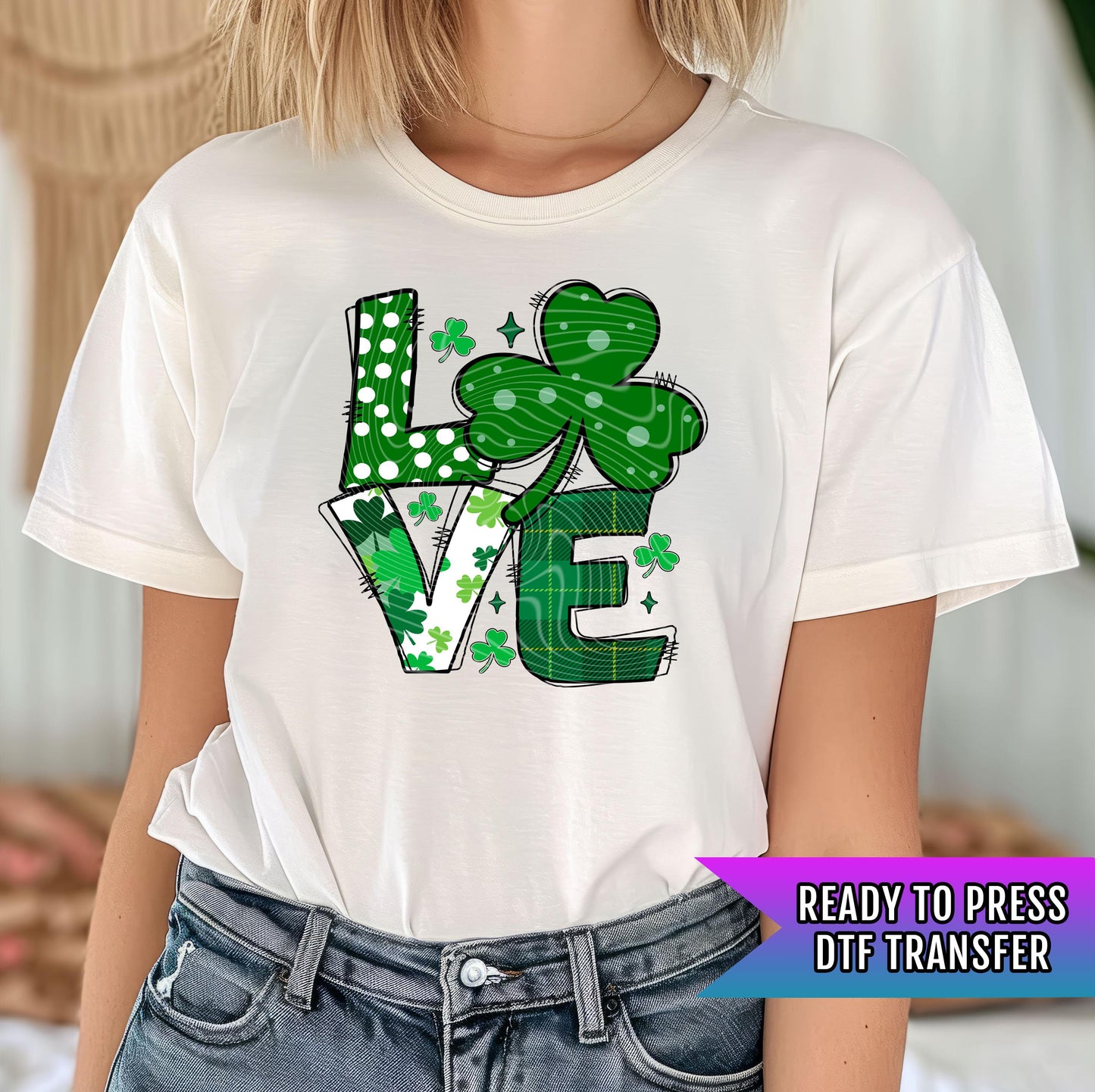 Love Shamrock DTF Transfers Ready For Press, Lucky Clover Dtf Prints, Heat Press Transfer, St Patrick's Day Transfers, Lucky Dtf Prints