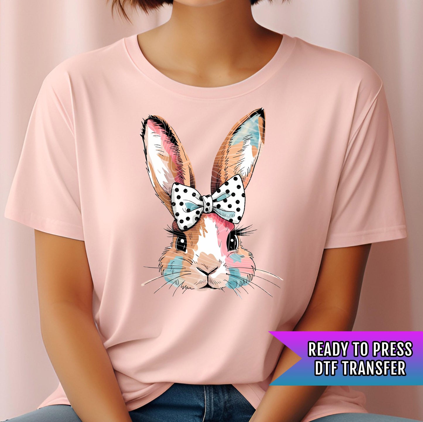 Bunny DTF Transfer Ready For Press, Coquette Bow Bunny Dtf Print, Direct To Film, DTF Print, Easter Transfers, Heat Press Transfer, Hot Peel