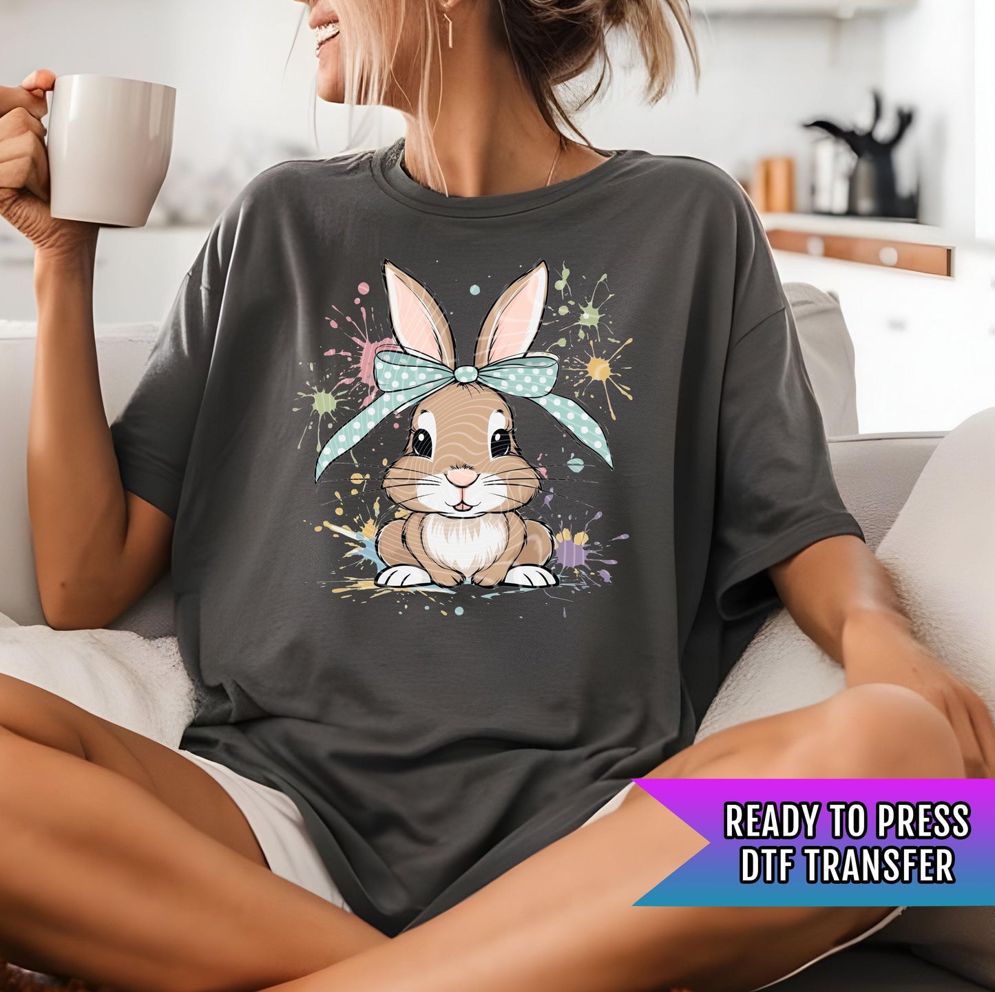 Bunny DTF Transfer Ready For Press, Coquette Bow Bunny Dtf Print, Direct To Film, DTF Print, Easter Transfers, Heat Press Transfer, Hot Peel