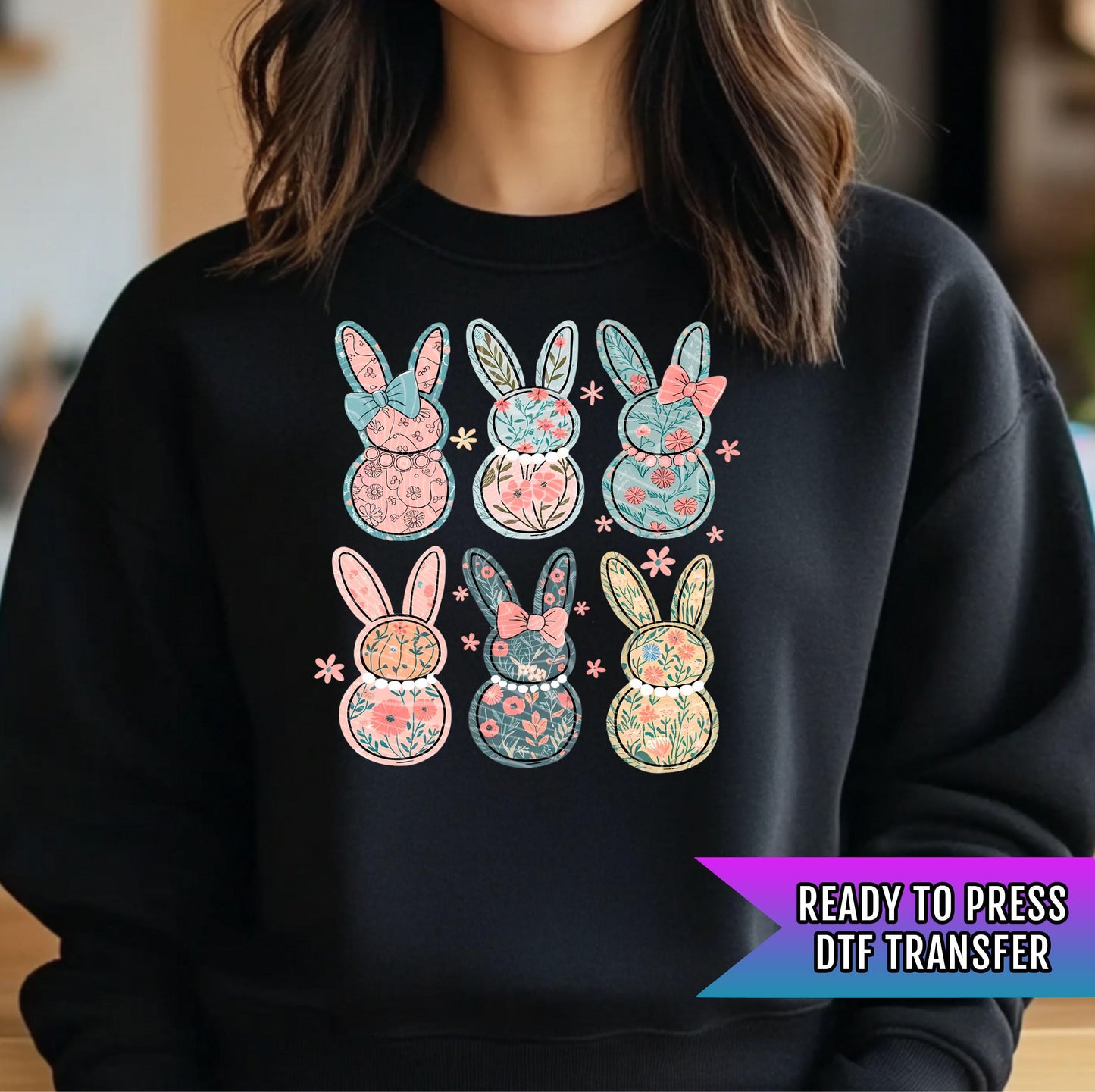 Bunny Floral DTF Transfer Ready For Press, Coquette Bow Bunny Dtf Print, Direct To Film, DTF Print, Easter Transfers, Heat Press Transfer