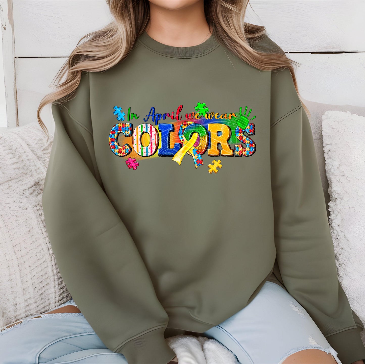 In April We Wear Colors DTF Transfers Ready For Press, Autism DTF Prints, Heat Press Transfers, Direct To Film, Hot Peel, Autism Transfers