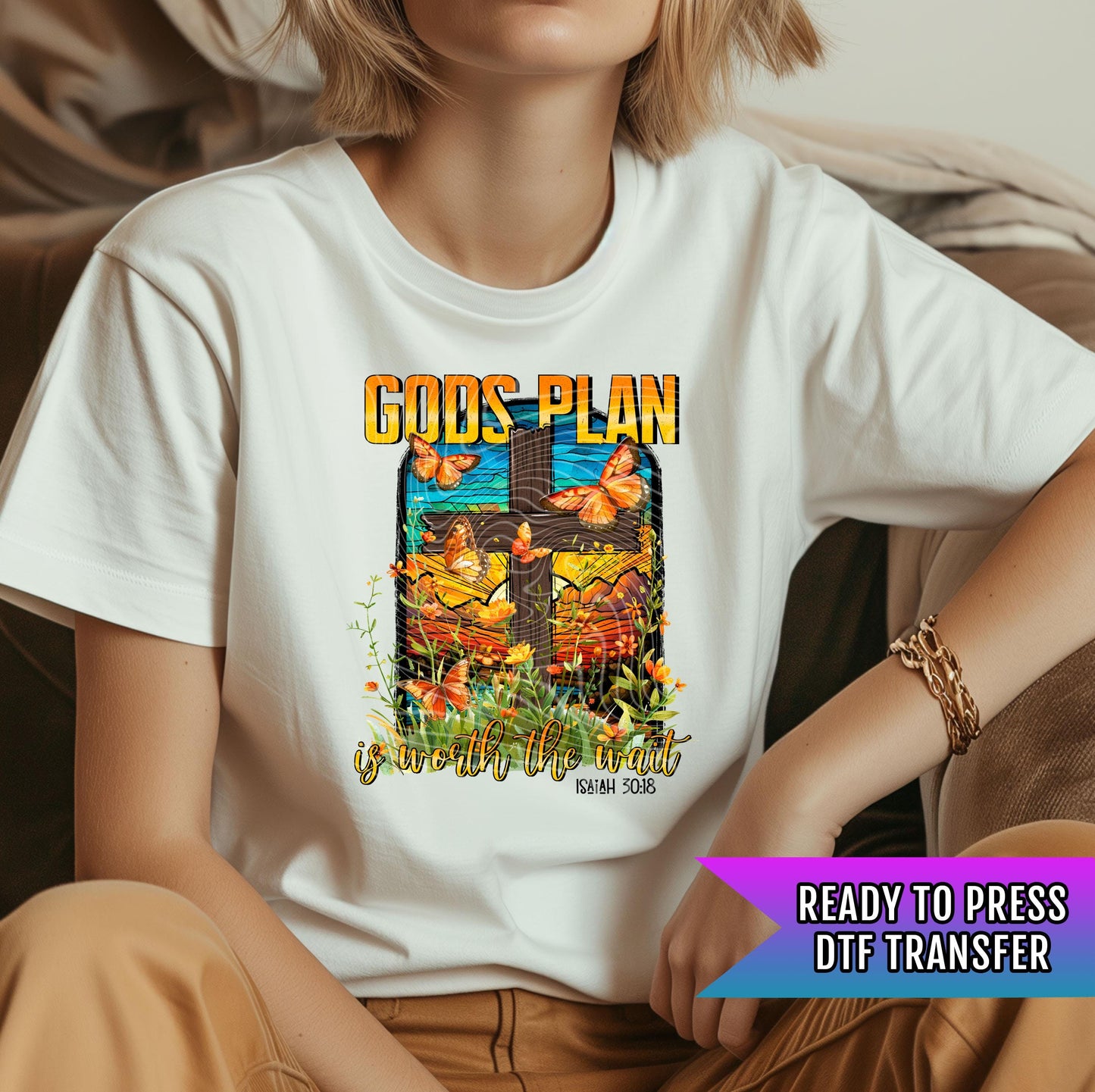Gods Plan Is Worth The Wait DTF Transfer Ready For Press, Faith Heat Press Transfer, Heat Transfer, Christian Dtf Transfer, Direct To Film