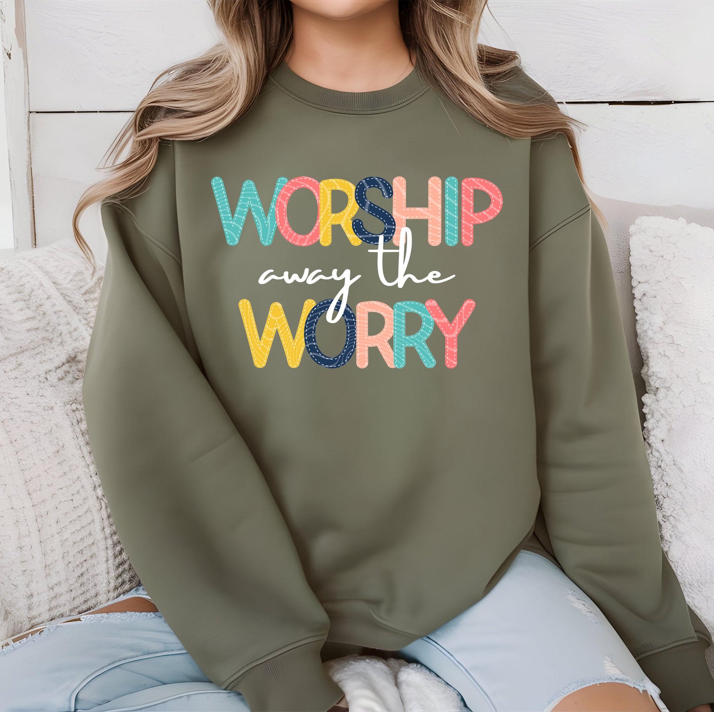 Worship Away The Worry DTF Transfer, Christian Worship DTF Print, Faith DTF Transfers Ready For Press, Heat Press Prints, Religious Dtf