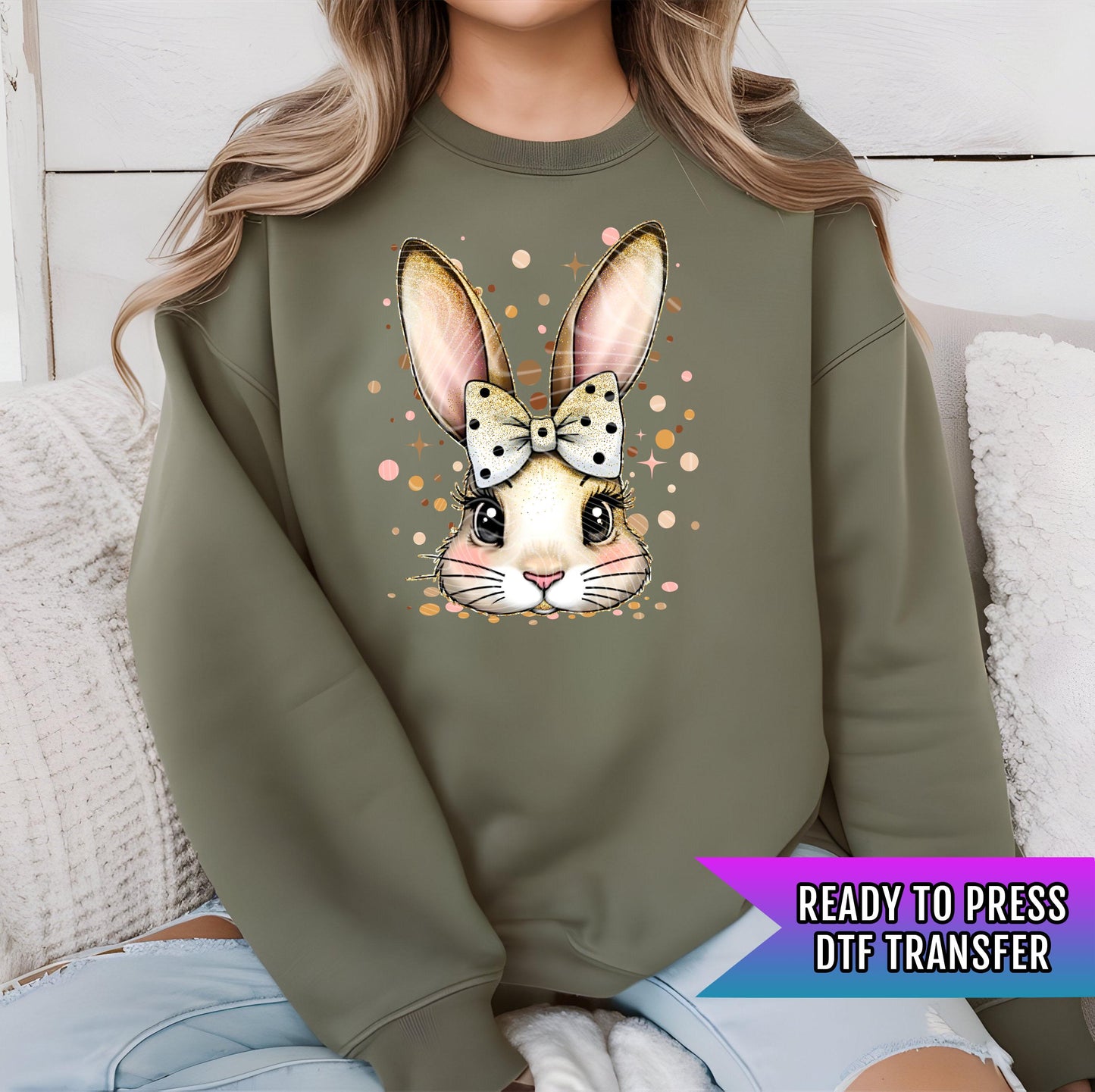 Happy Easter DTF Transfer Ready For Press, Coquette Bow Bunny Dtf Print, Direct To Film, DTF Print, Easter Transfers, Heat Press Transfer