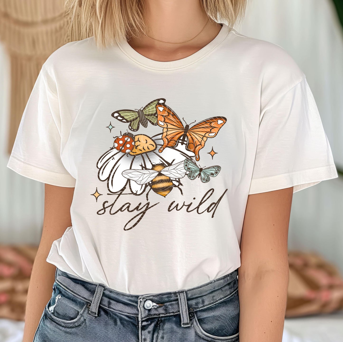 Stay Wild DTF Transfer Ready For Press, Butterfly Dtf Print, Direct To Film, Butterfly DTF Transfer,Heat Press Transfer, Floral Dtf Transfer