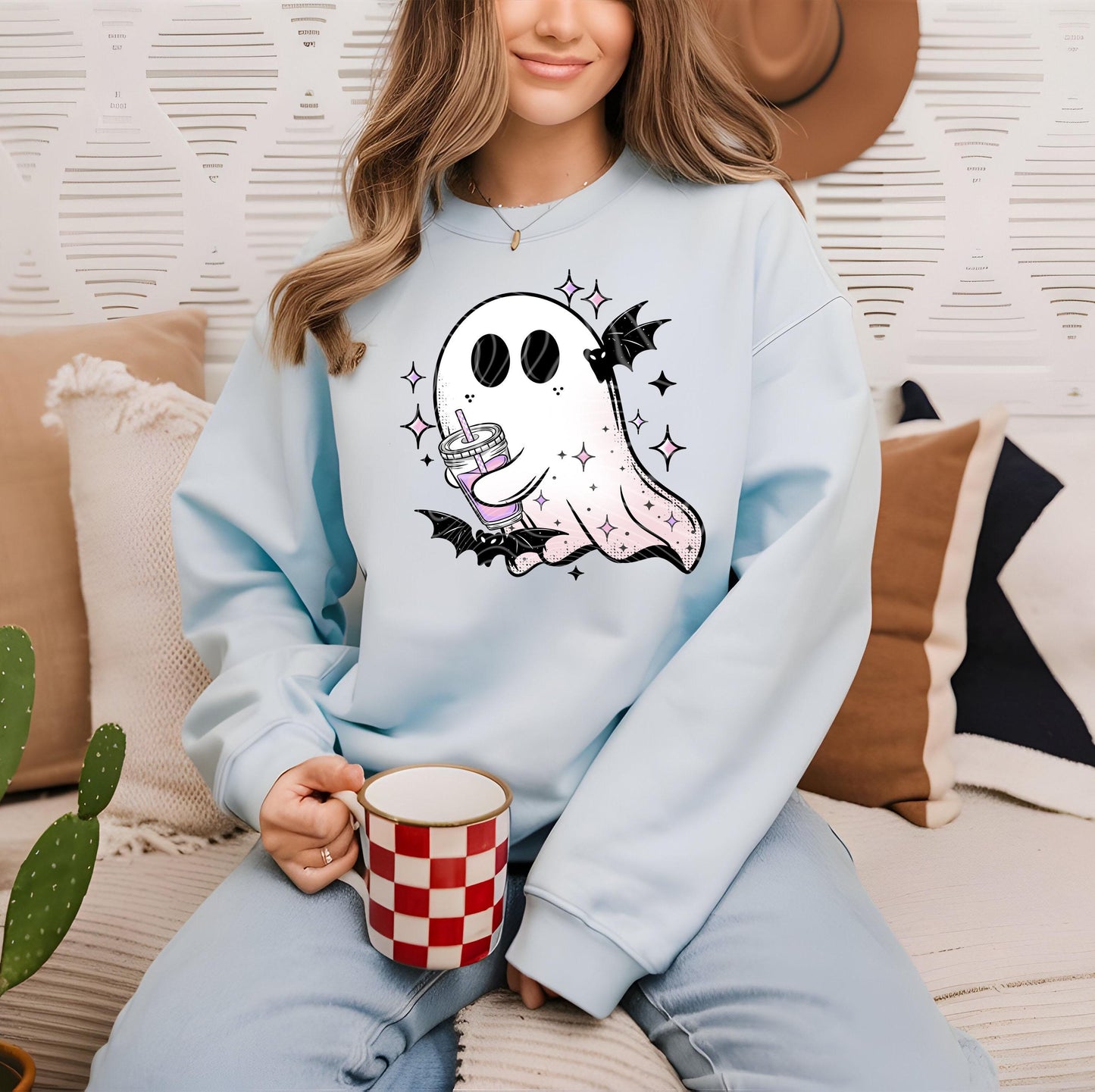 Iced Coffee Ghost DTF Transfer Ready To Press, Ghost Dtf Prints, Bats DTF Prints, Cute Ghost DTF Print, Halloween Dtf Transfer, Spooky Dtf