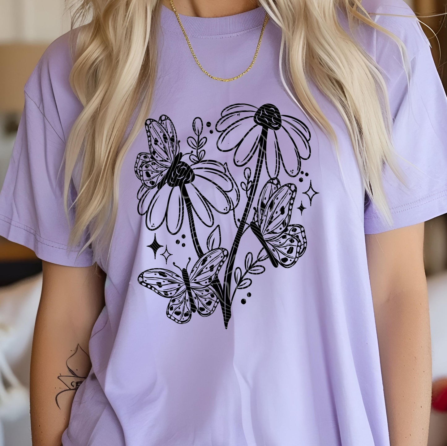 Daisy Butterflies DTF Transfer Ready For Press, Flowers Dtf Print, Floral DTF Transfer, Direct To Film, Heat Press Transfer, Tshirt Dtf