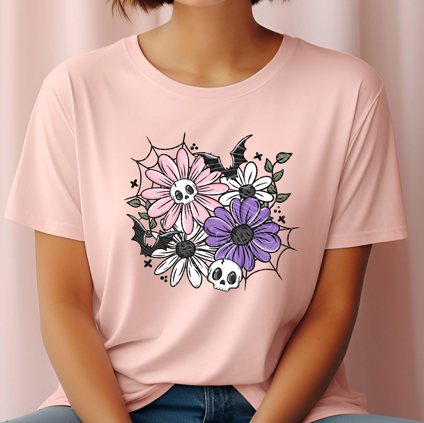 Skellie Bat Florals DTF Transfer Ready For Press, Flowers DTF Print, Heat Press Transfer, Direct To Film, Floral Dtf Print, Custom Dtf Print