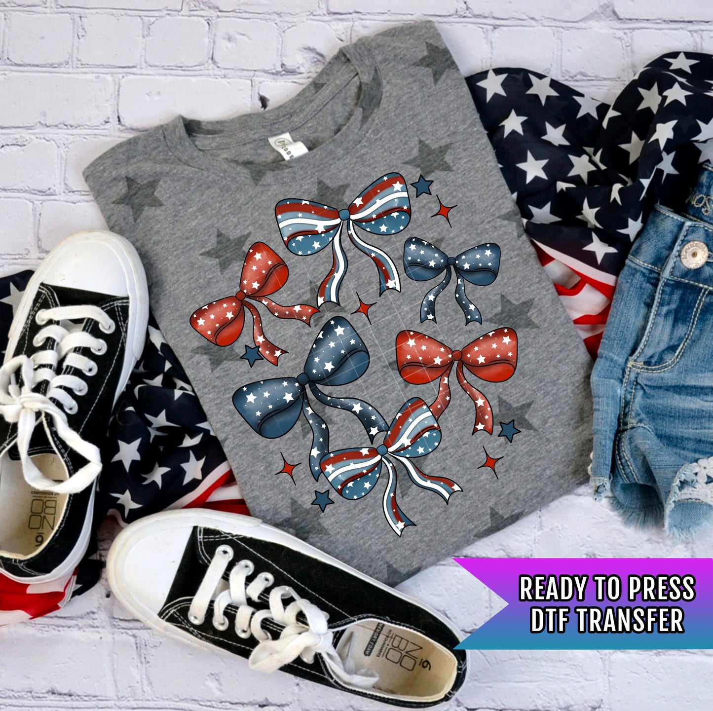 4th Of July Bow DTF Transfer Ready For Press, Patriotic DTF Prints, Heat Press Transfer, Direct To Film, 4th of July DTF Print, Custom Dtf