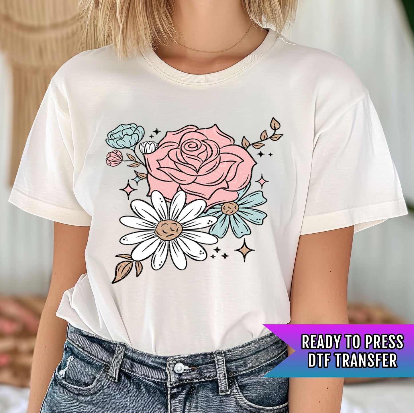 Florals DTF Transfer Ready For Press, Spring Dtf Print, Rose DTF Transfer, Direct To Film, Heat Press Transfer, Tshirt Dtf Transfers
