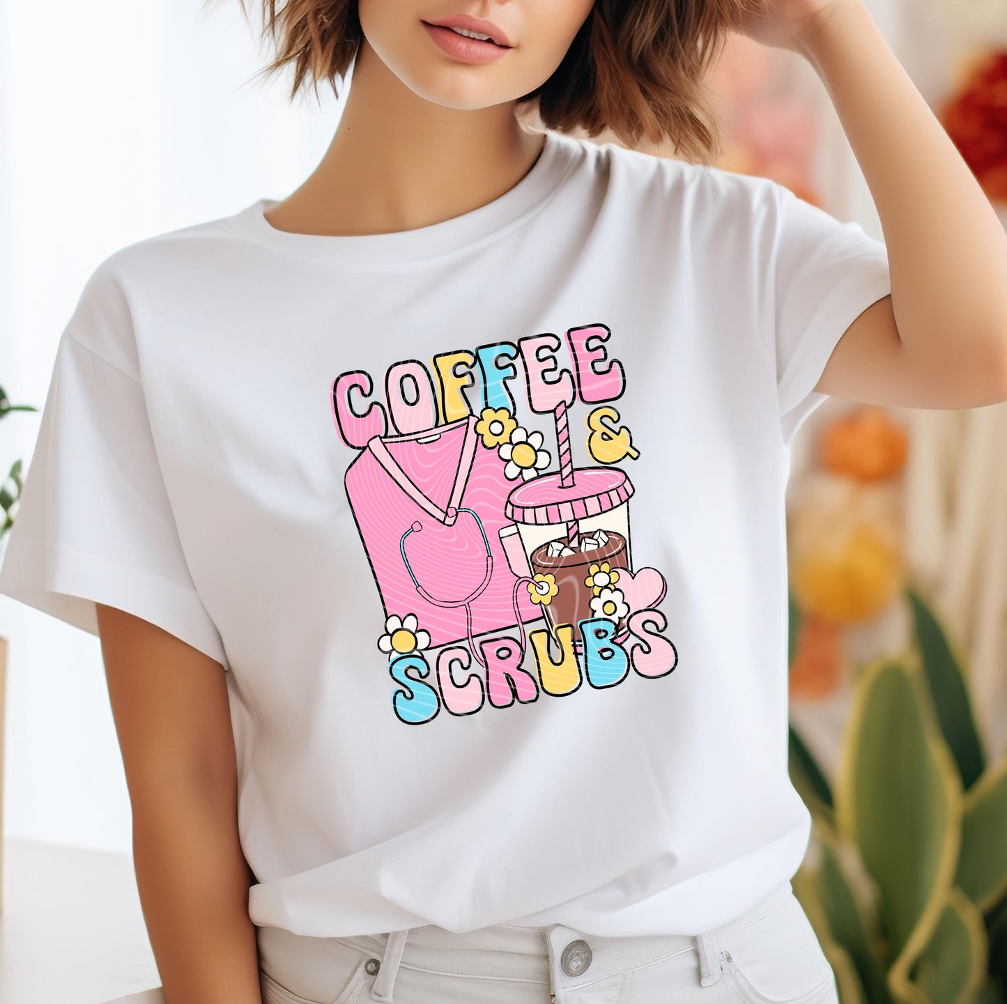 Coffee And Scrubs DTF Transfer Ready For Press, Nurse Dtf Print, Direct To Film, DTF Print, Nurse Transfers, Heat Press Transfer, Hot Peel